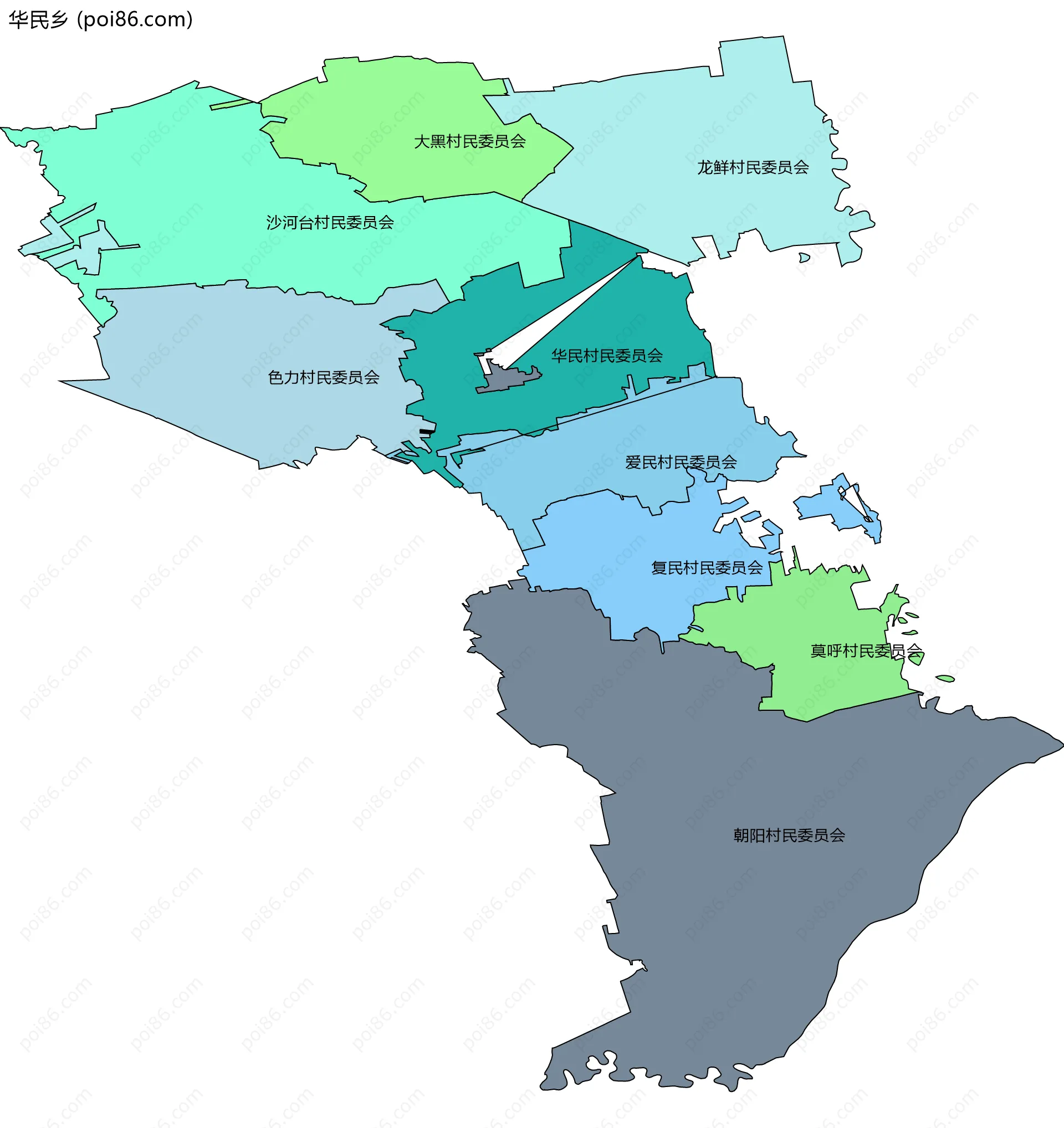 华民乡边界地图(五级行政区划)