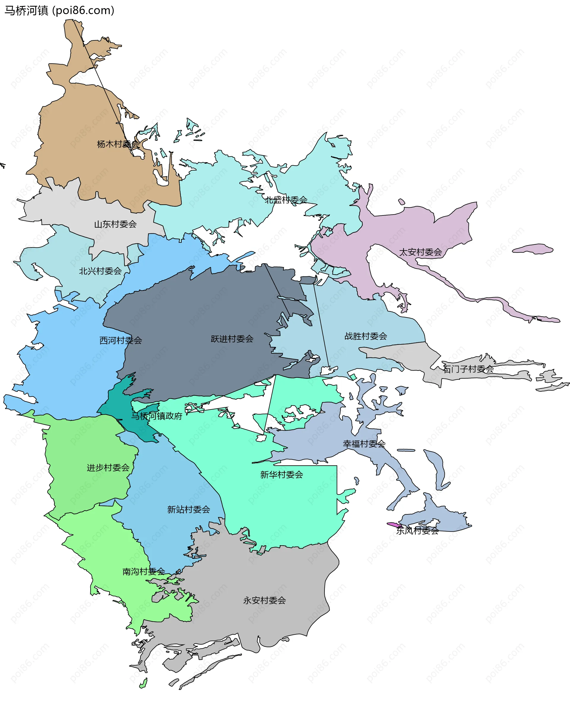 马桥河镇边界地图(五级行政区划)