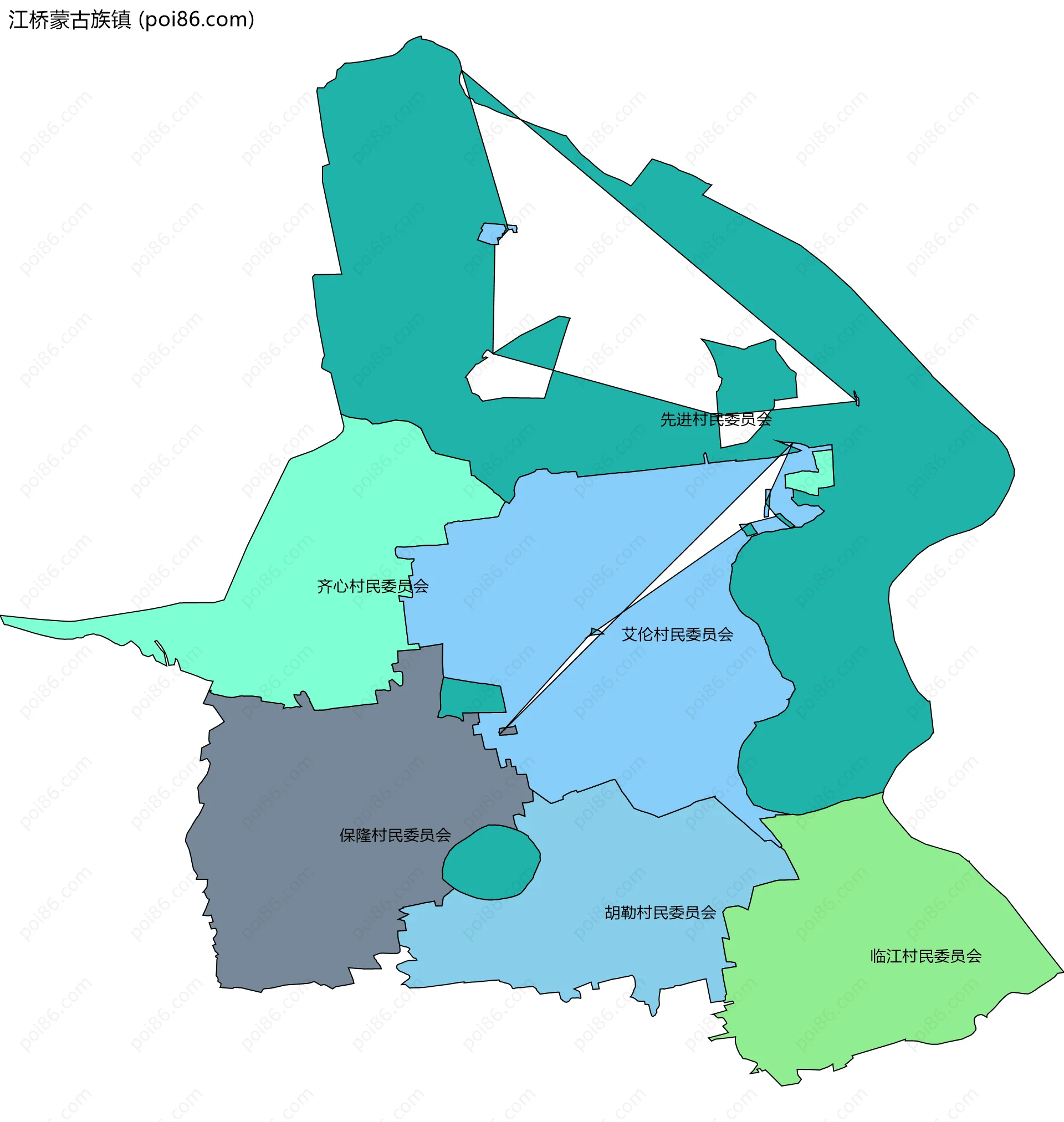 江桥蒙古族镇边界地图(五级行政区划)