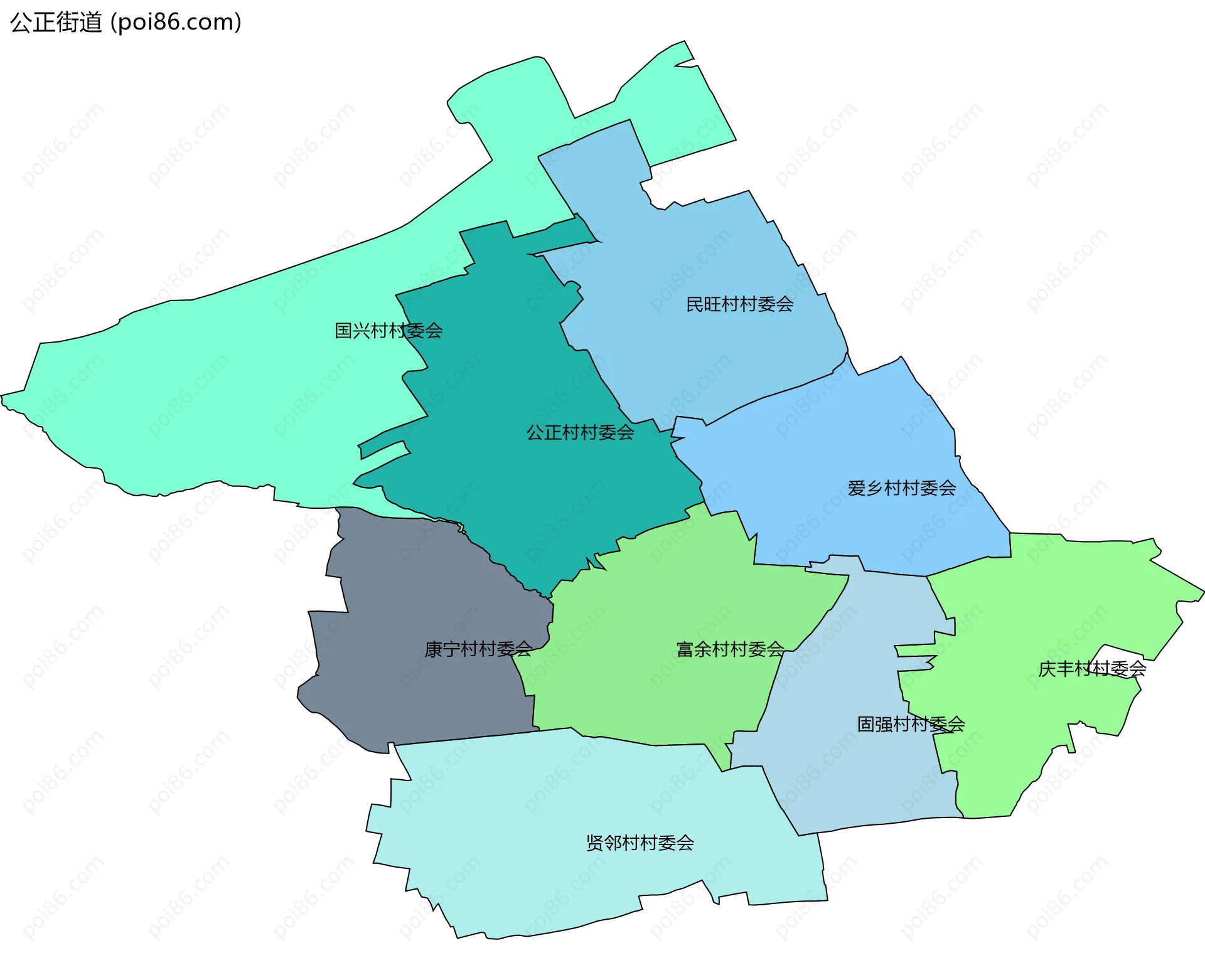 公正街道边界地图(五级行政区划)