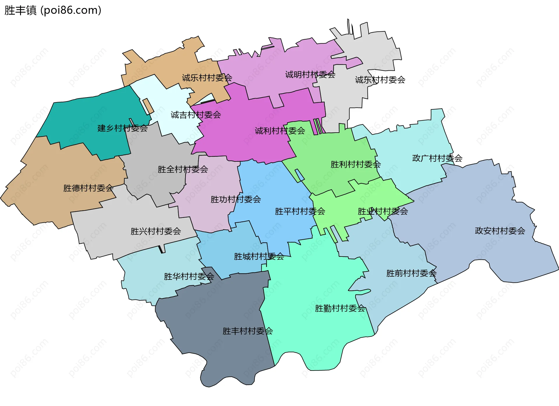 胜丰镇边界地图(五级行政区划)