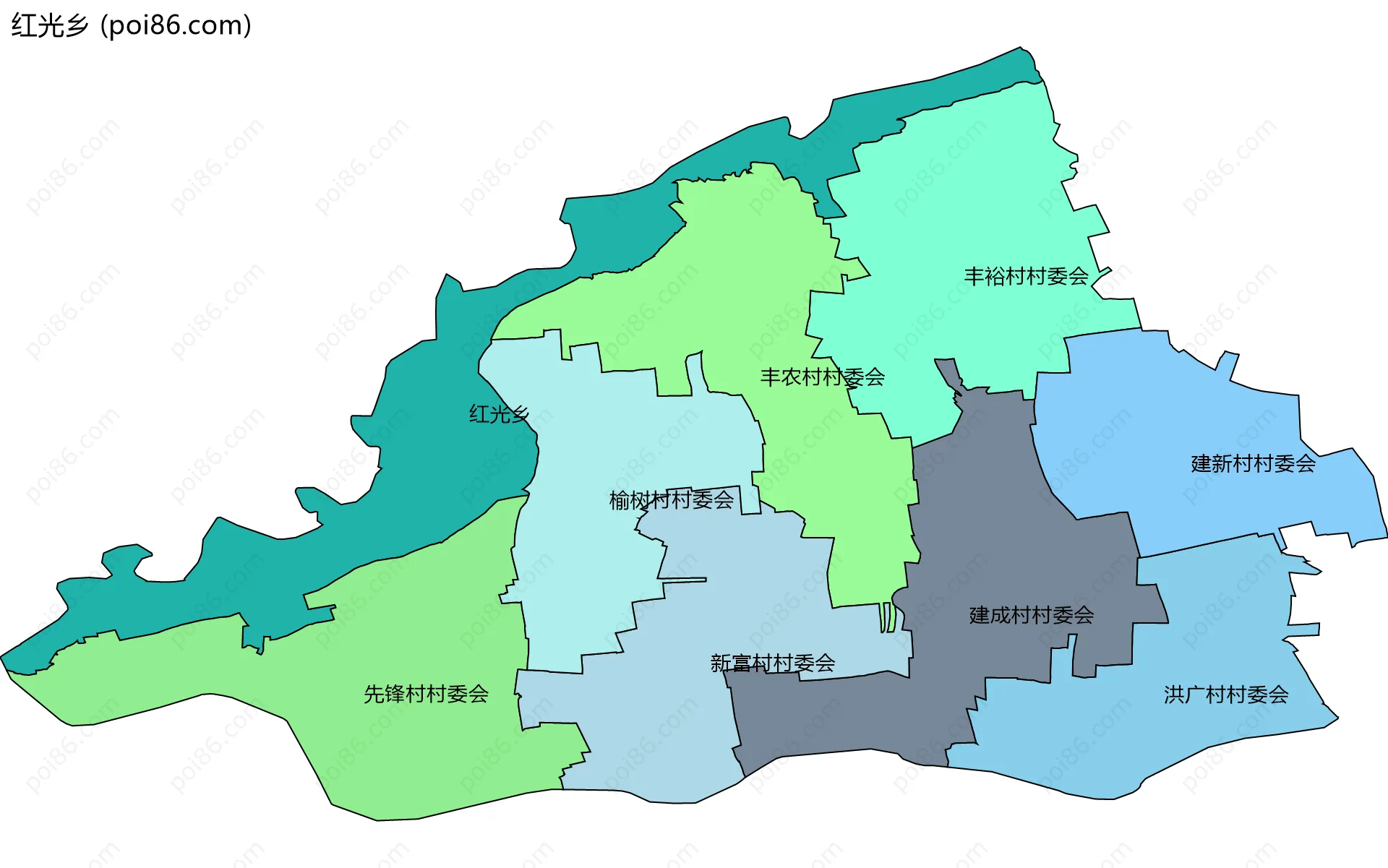 红光乡边界地图(五级行政区划)