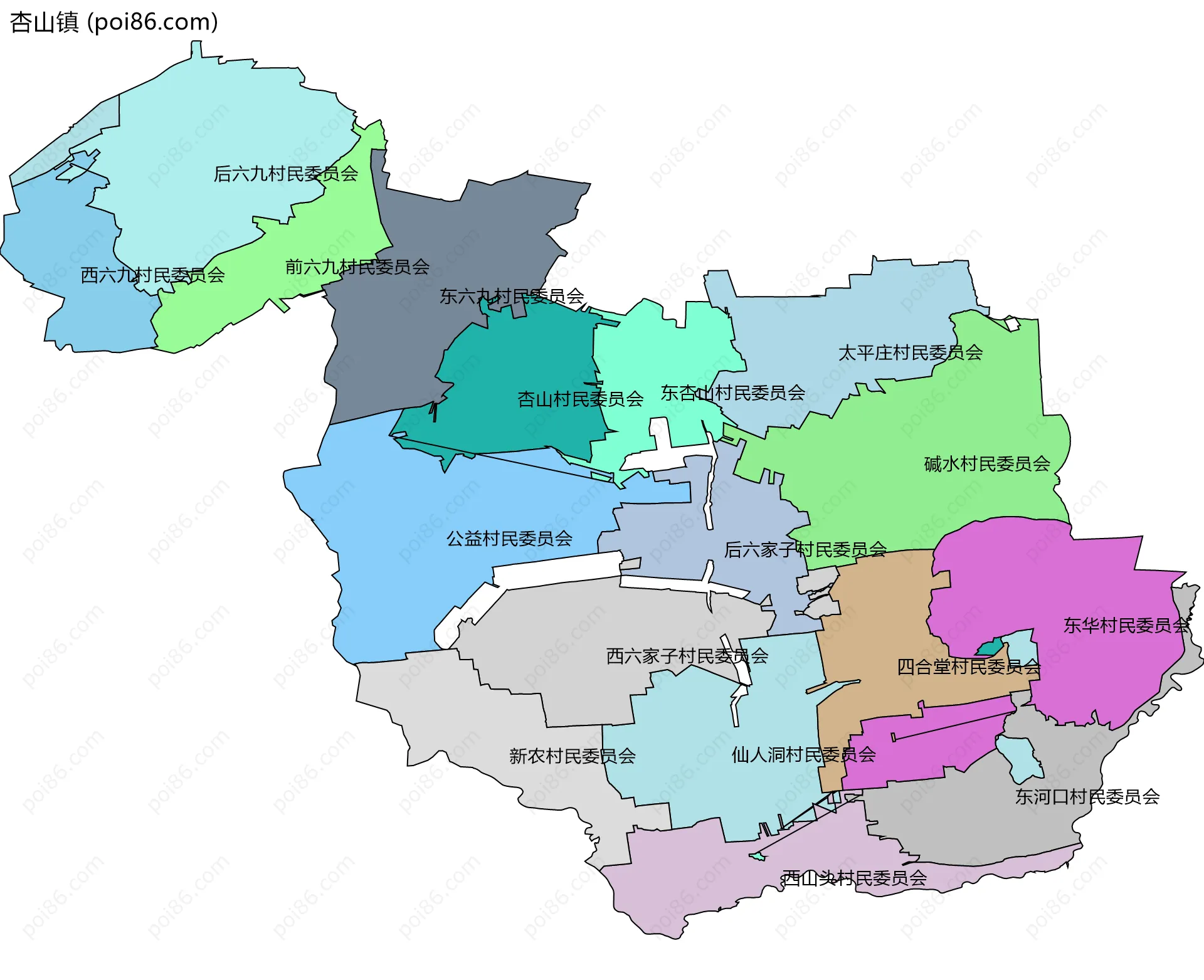 杏山镇边界地图(五级行政区划)