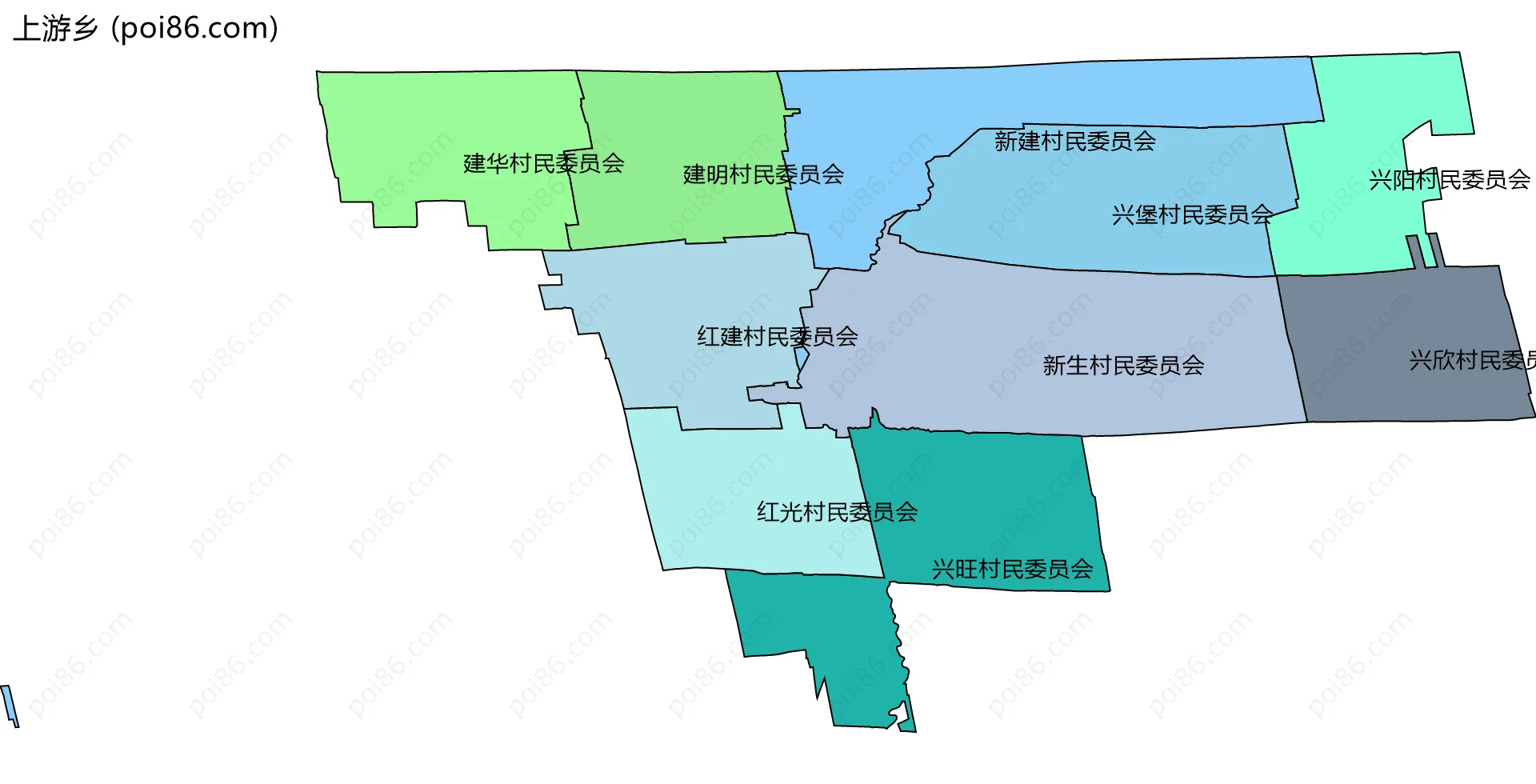 上游乡边界地图(五级行政区划)