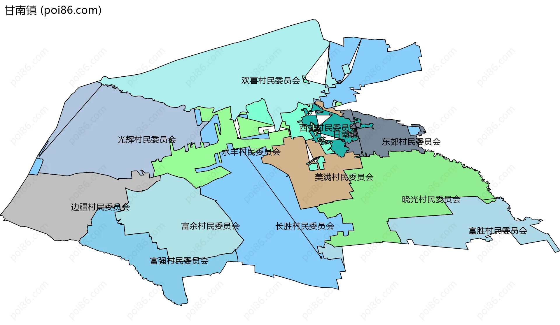 甘南镇边界地图(五级行政区划)