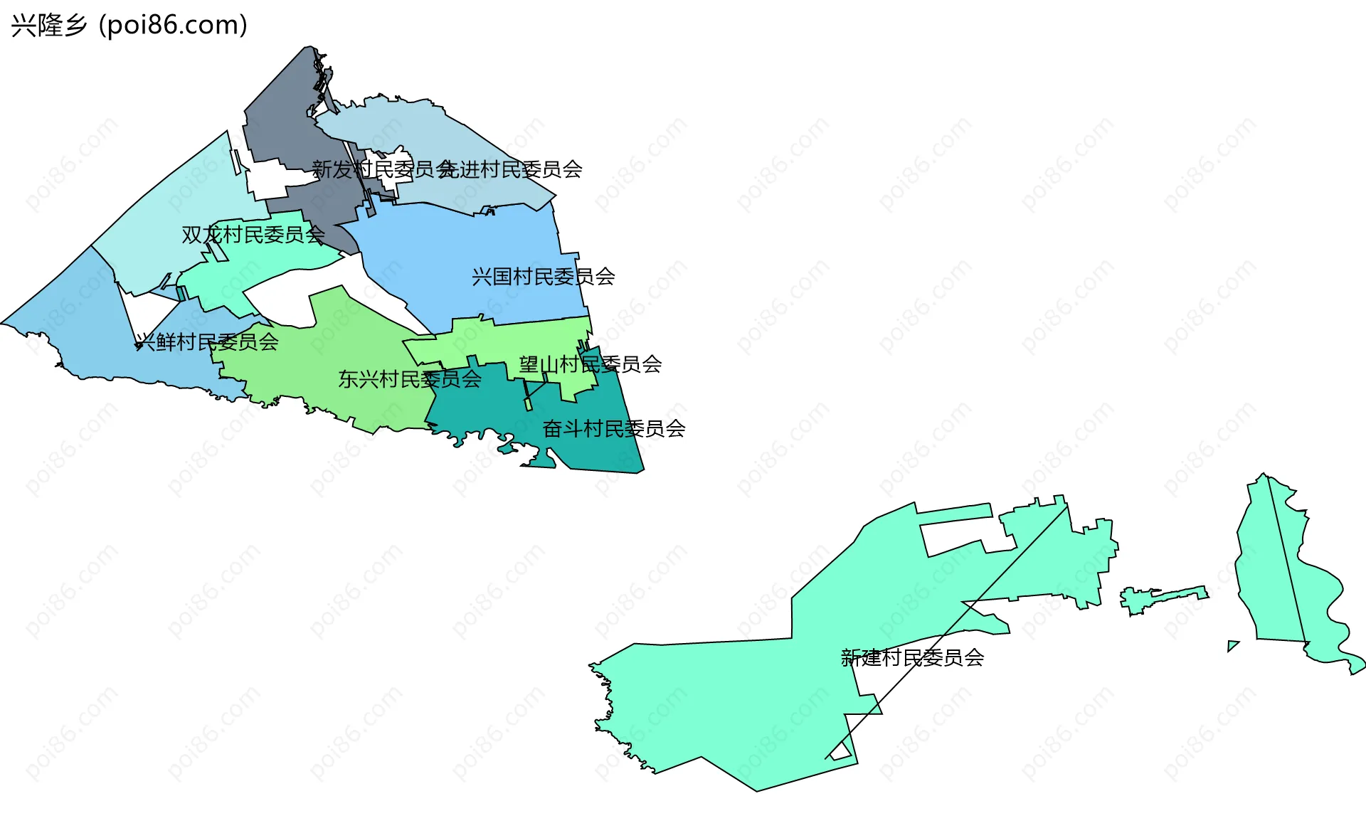 兴隆乡边界地图(五级行政区划)