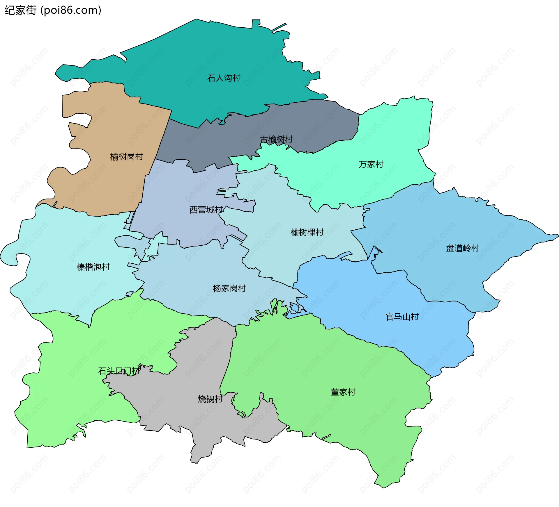 纪家街边界地图(五级行政区划)