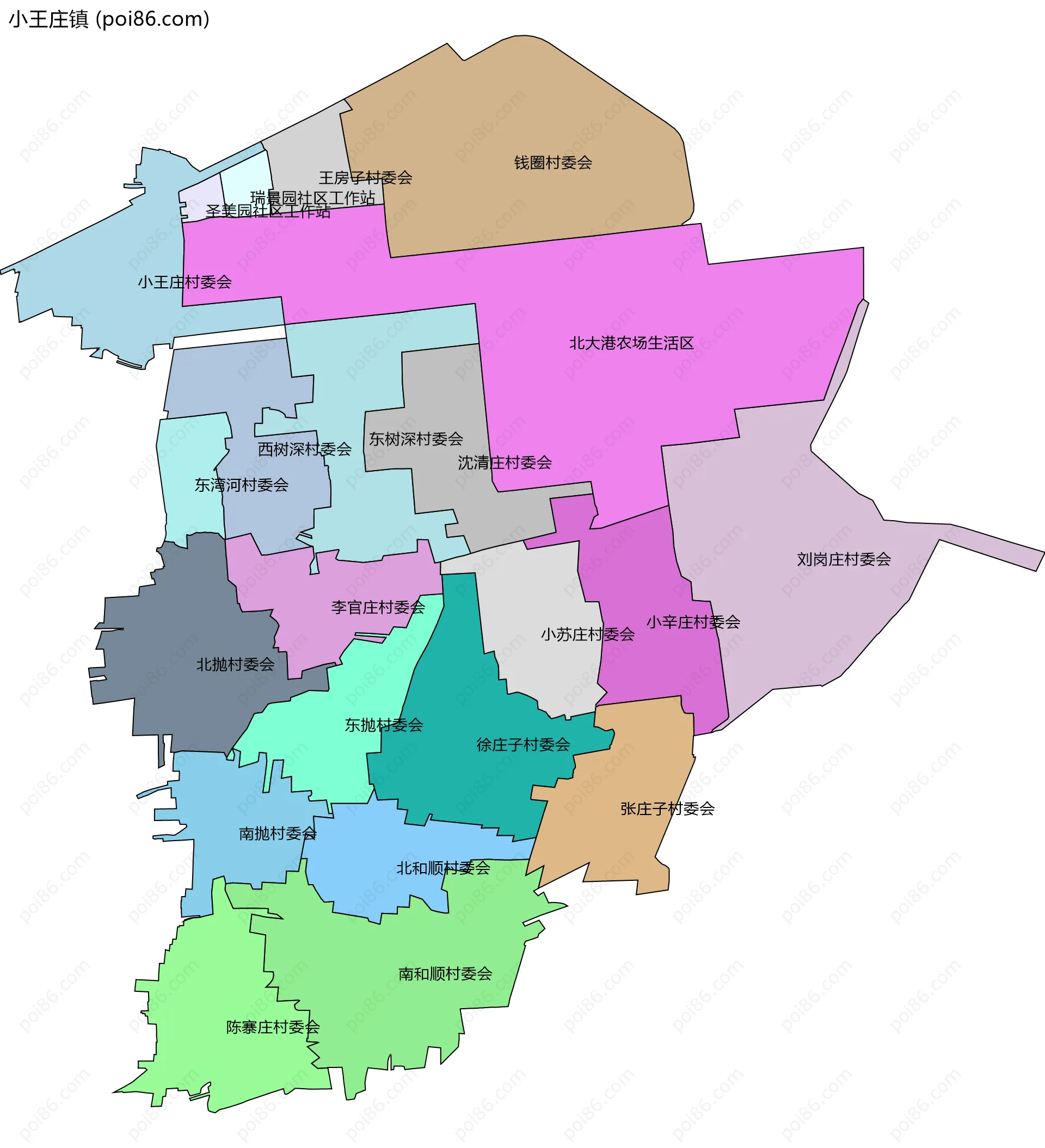 小王庄镇边界地图(五级行政区划)