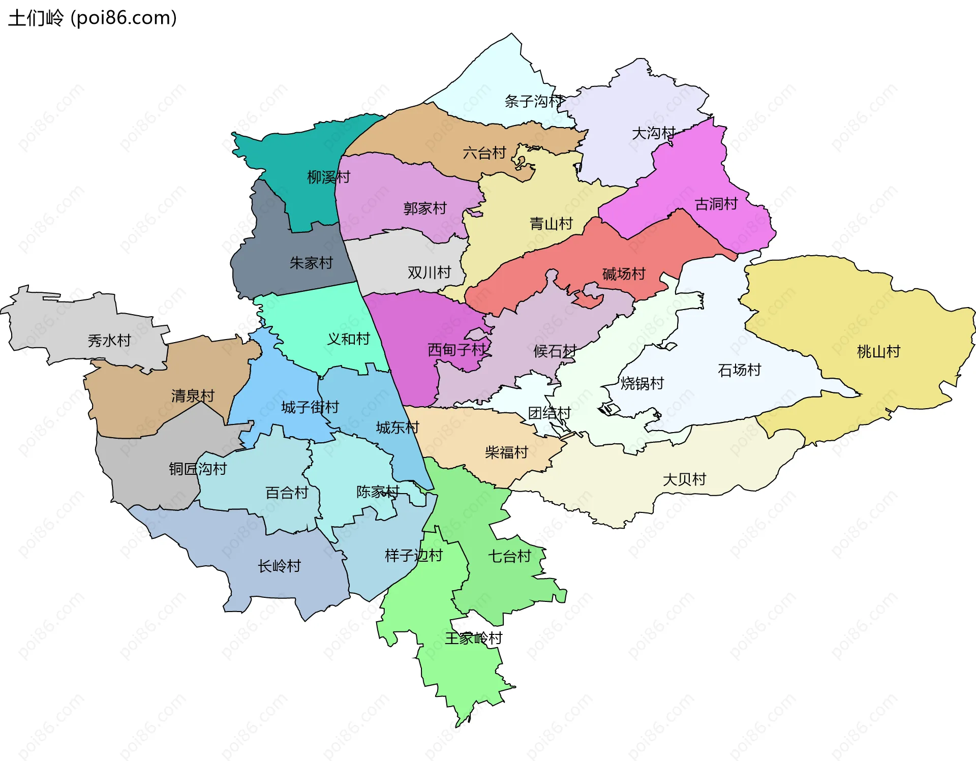 土们岭边界地图(五级行政区划)