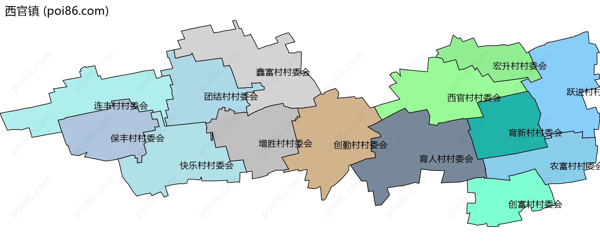 西官镇边界地图(五级行政区划)