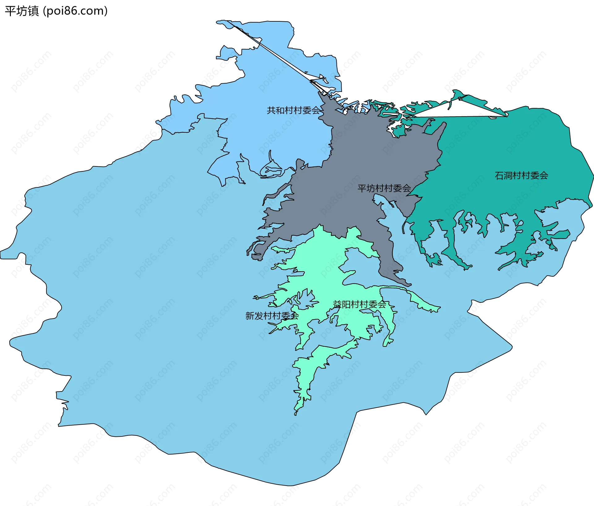 平坊镇边界地图(五级行政区划)