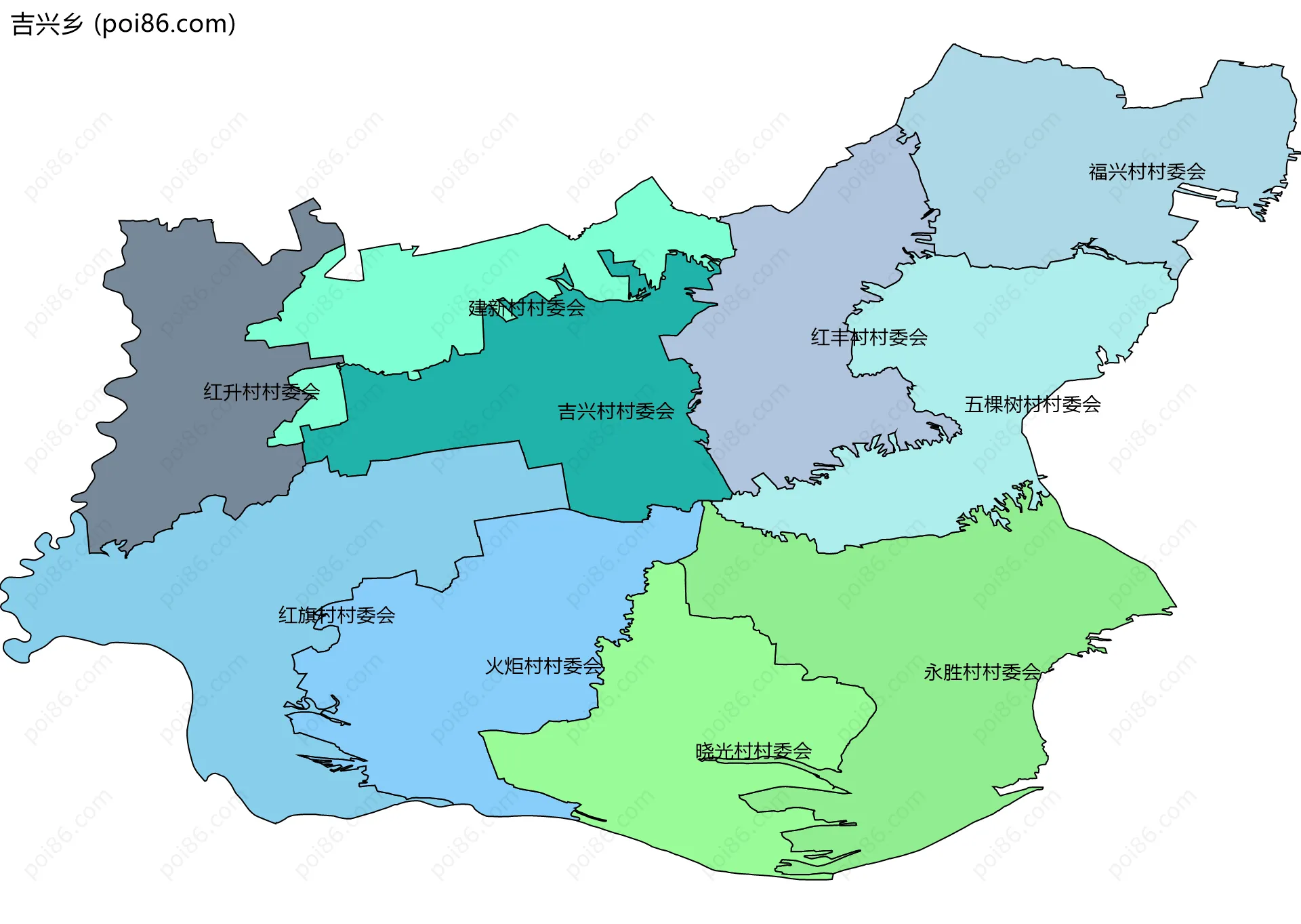 吉兴乡边界地图(五级行政区划)