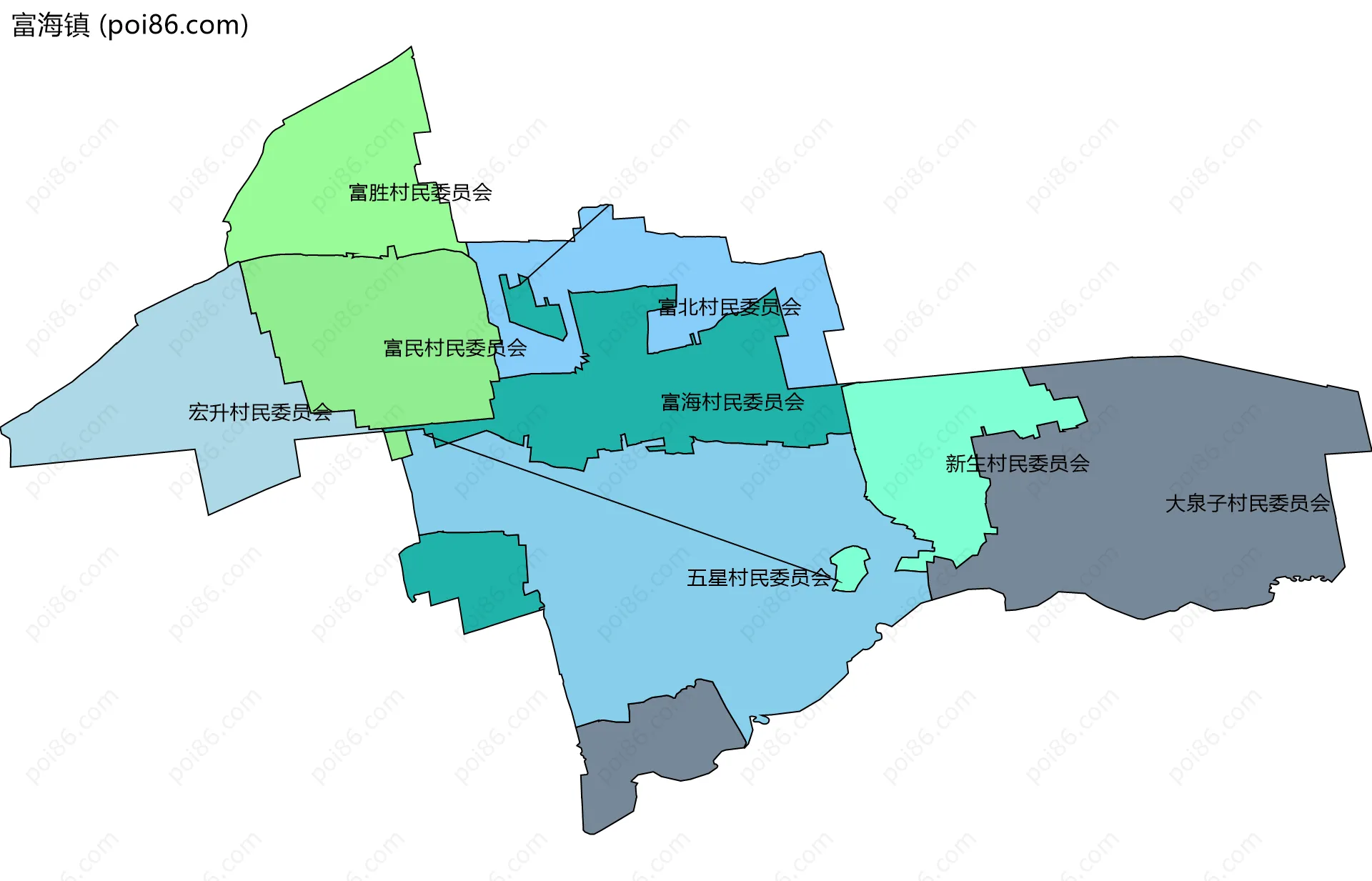 富海镇边界地图(五级行政区划)