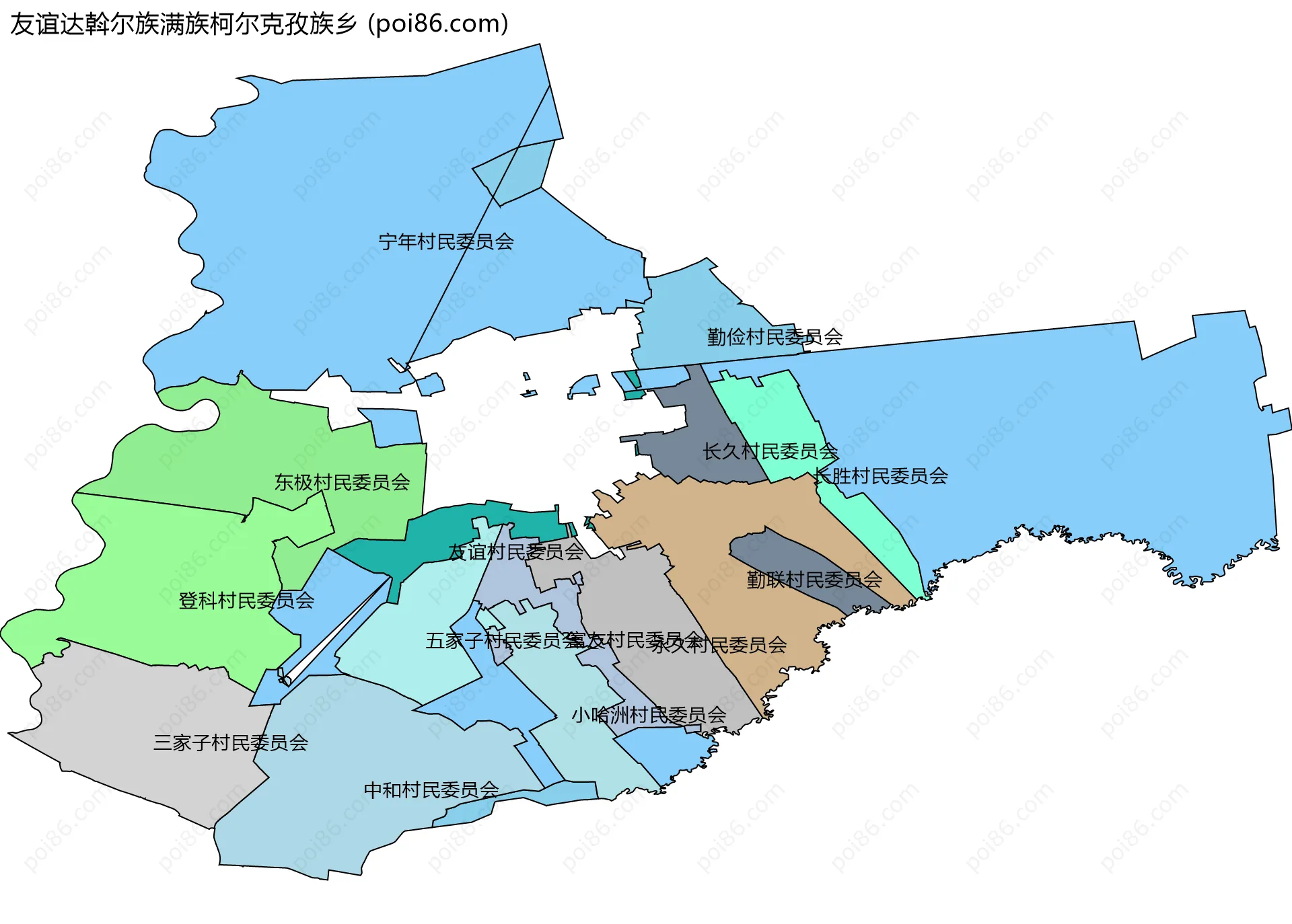 友谊达斡尔族满族柯尔克孜族乡边界地图(五级行政区划)