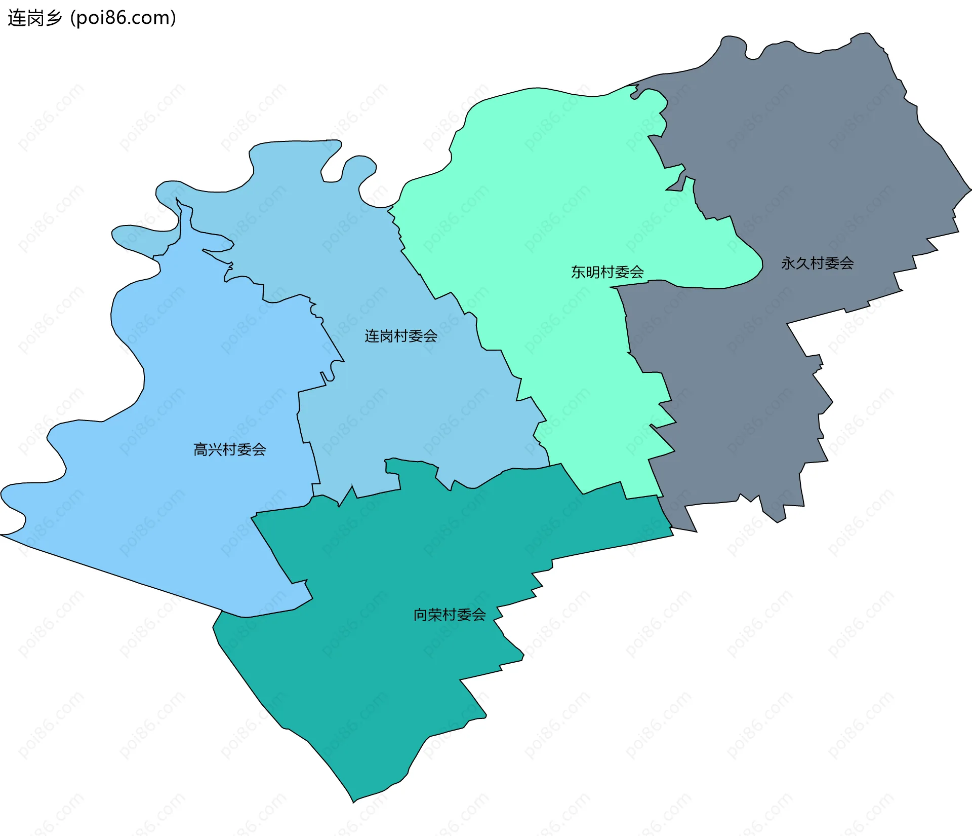 连岗乡边界地图(五级行政区划)