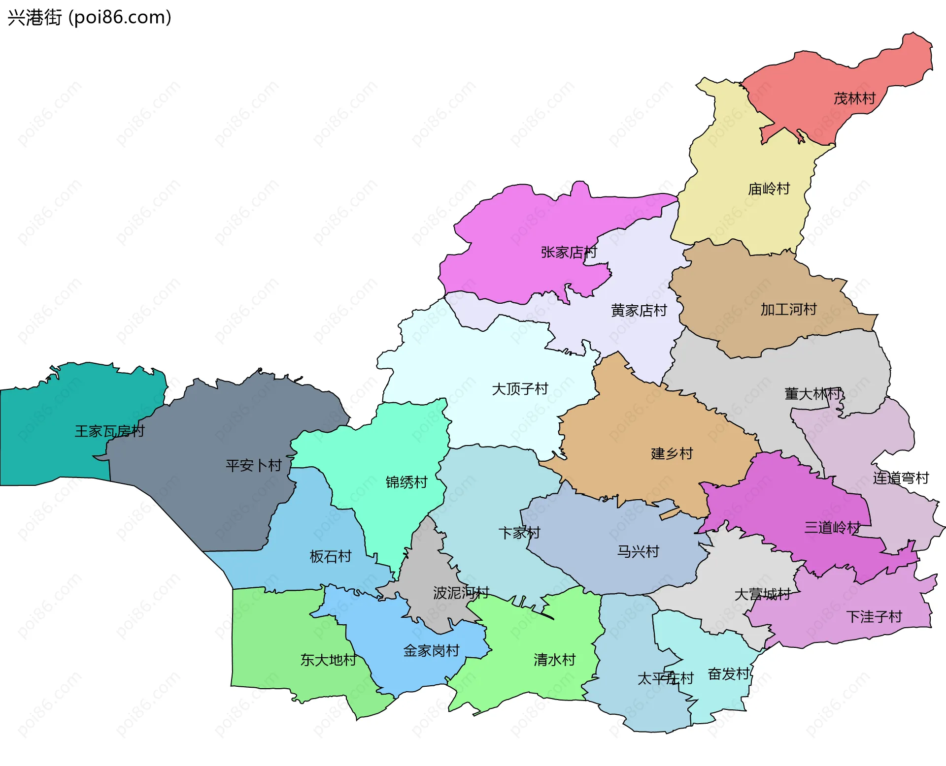 兴港街边界地图(五级行政区划)