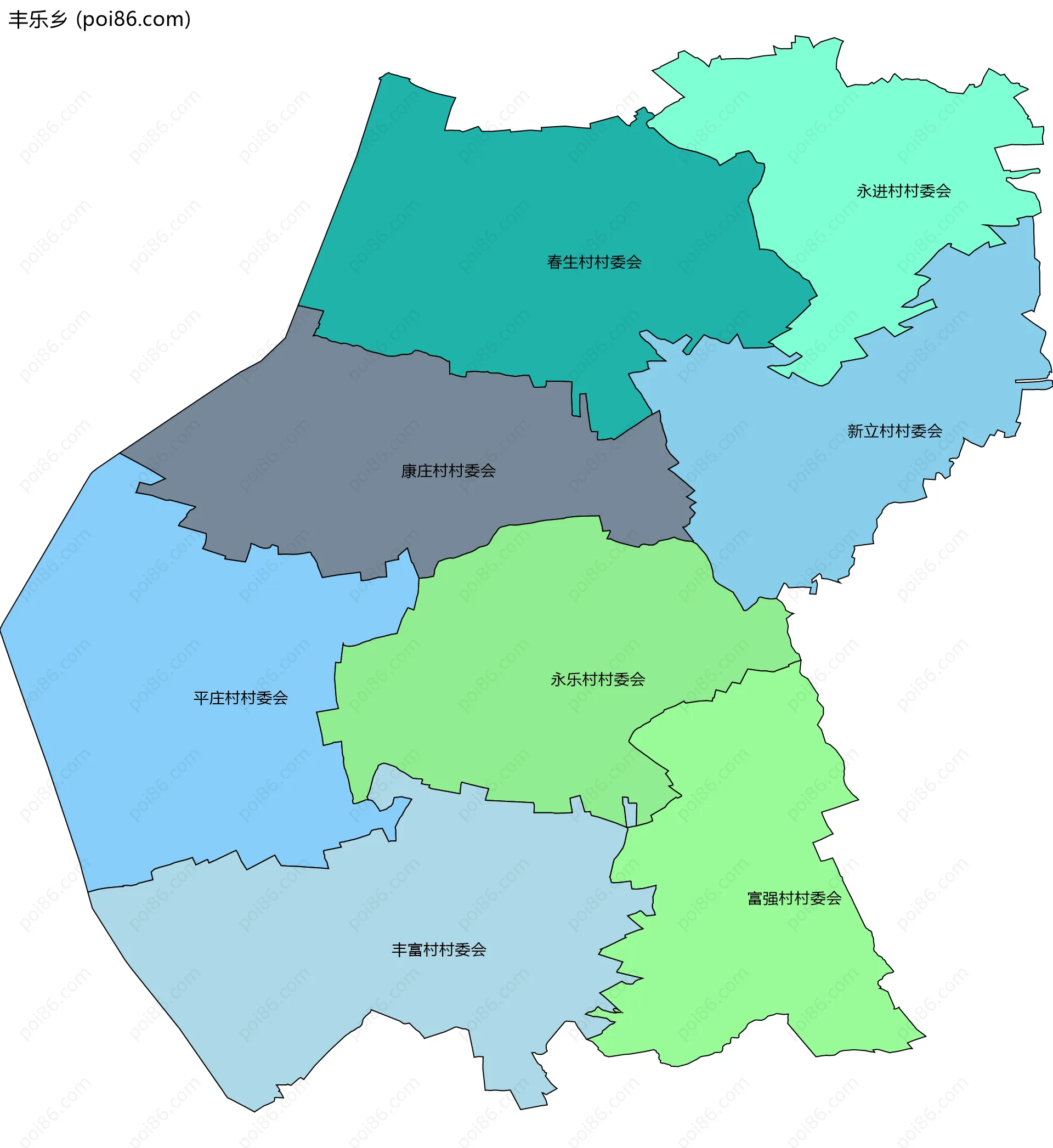 丰乐乡边界地图(五级行政区划)