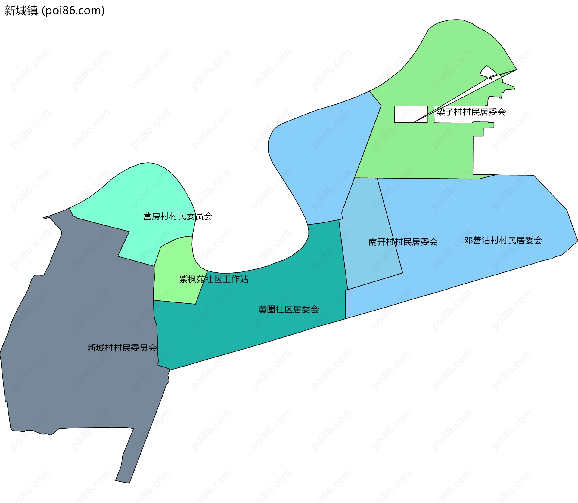 新城镇边界地图(五级行政区划)