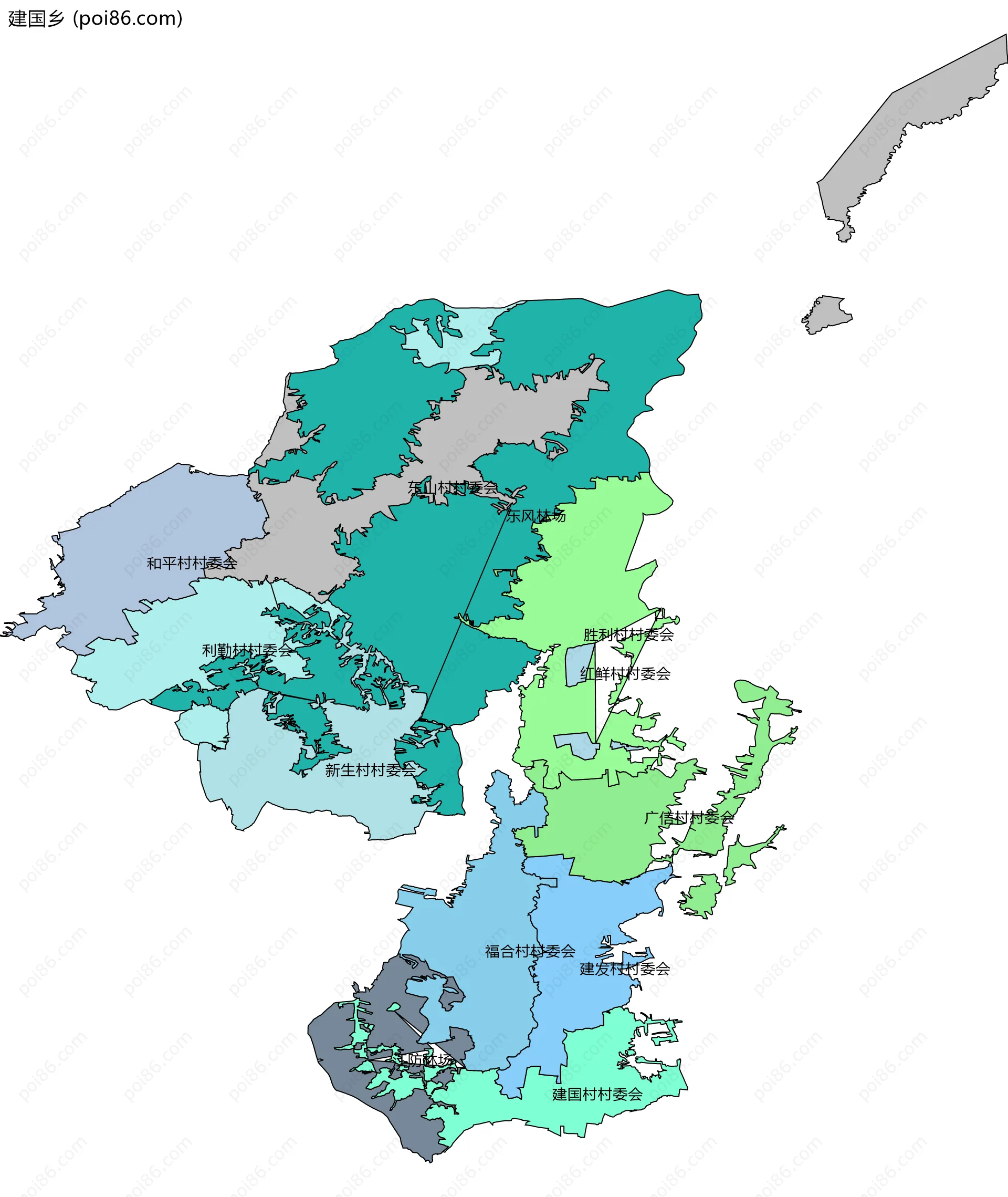 建国乡边界地图(五级行政区划)