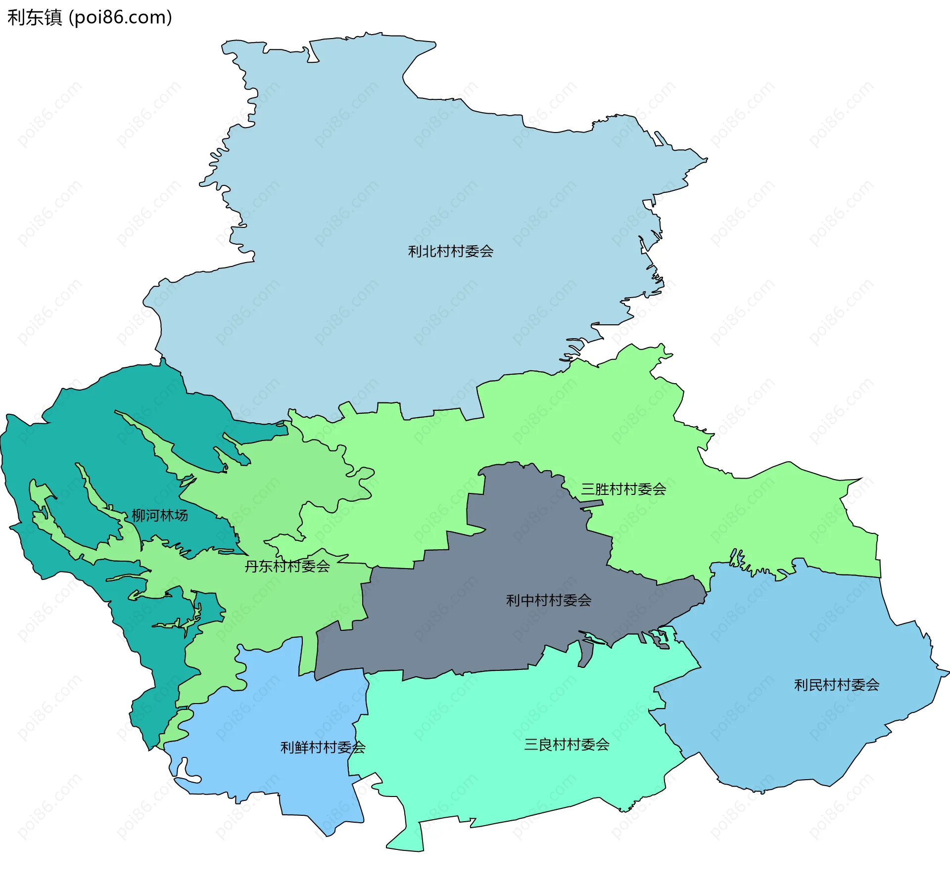利东镇边界地图(五级行政区划)