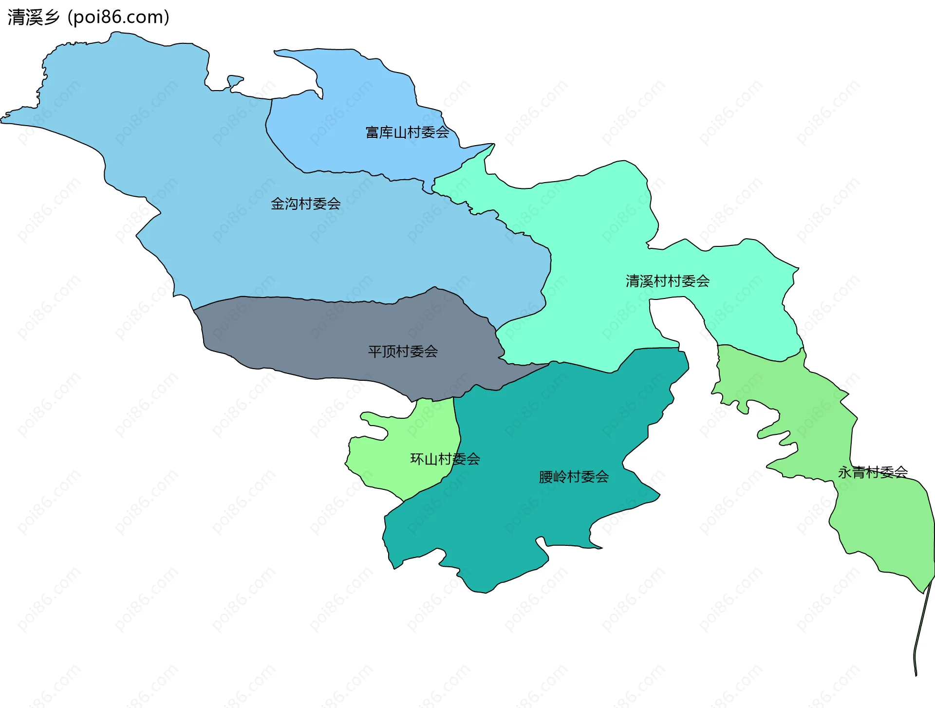 清溪乡边界地图(五级行政区划)