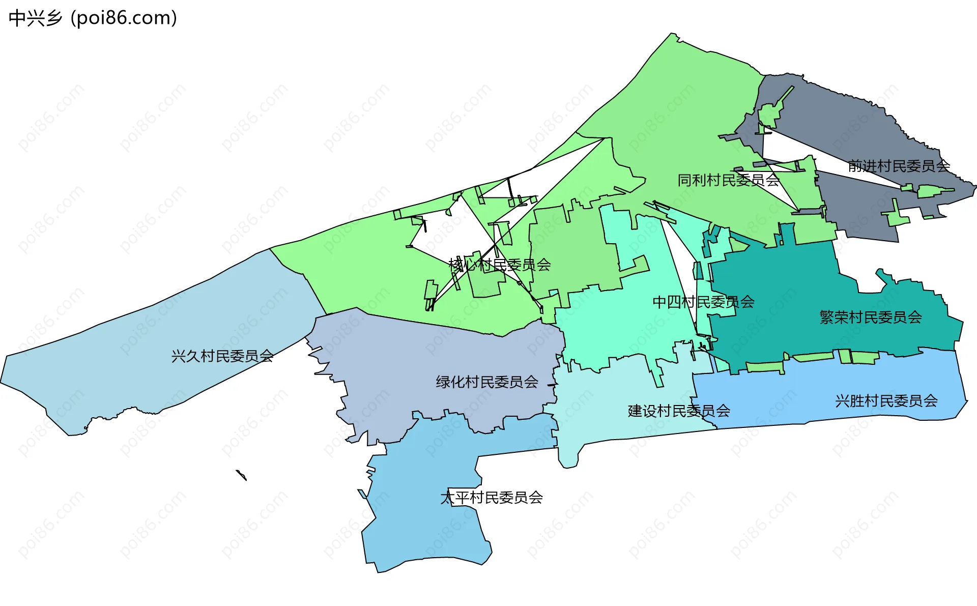 中兴乡边界地图(五级行政区划)