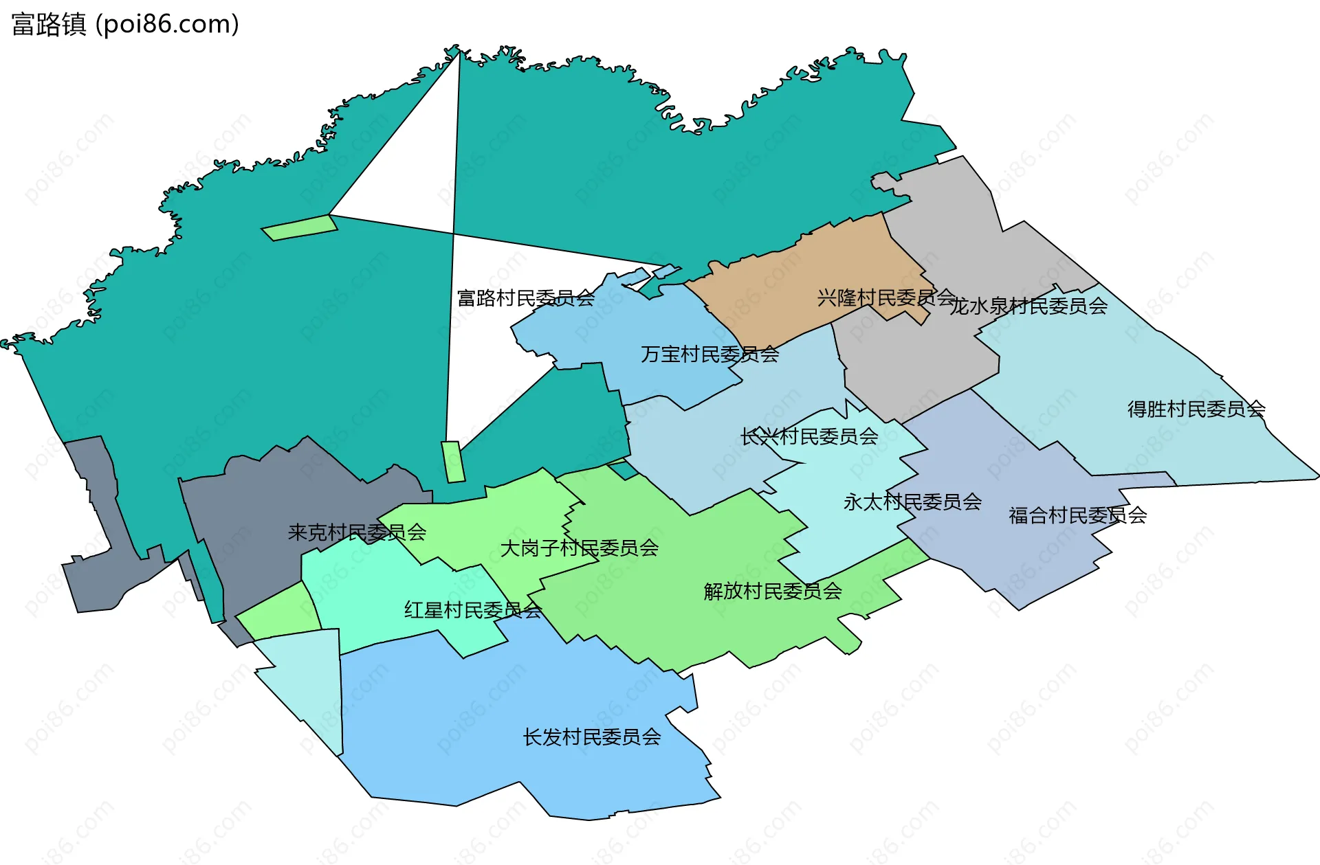 富路镇边界地图(五级行政区划)