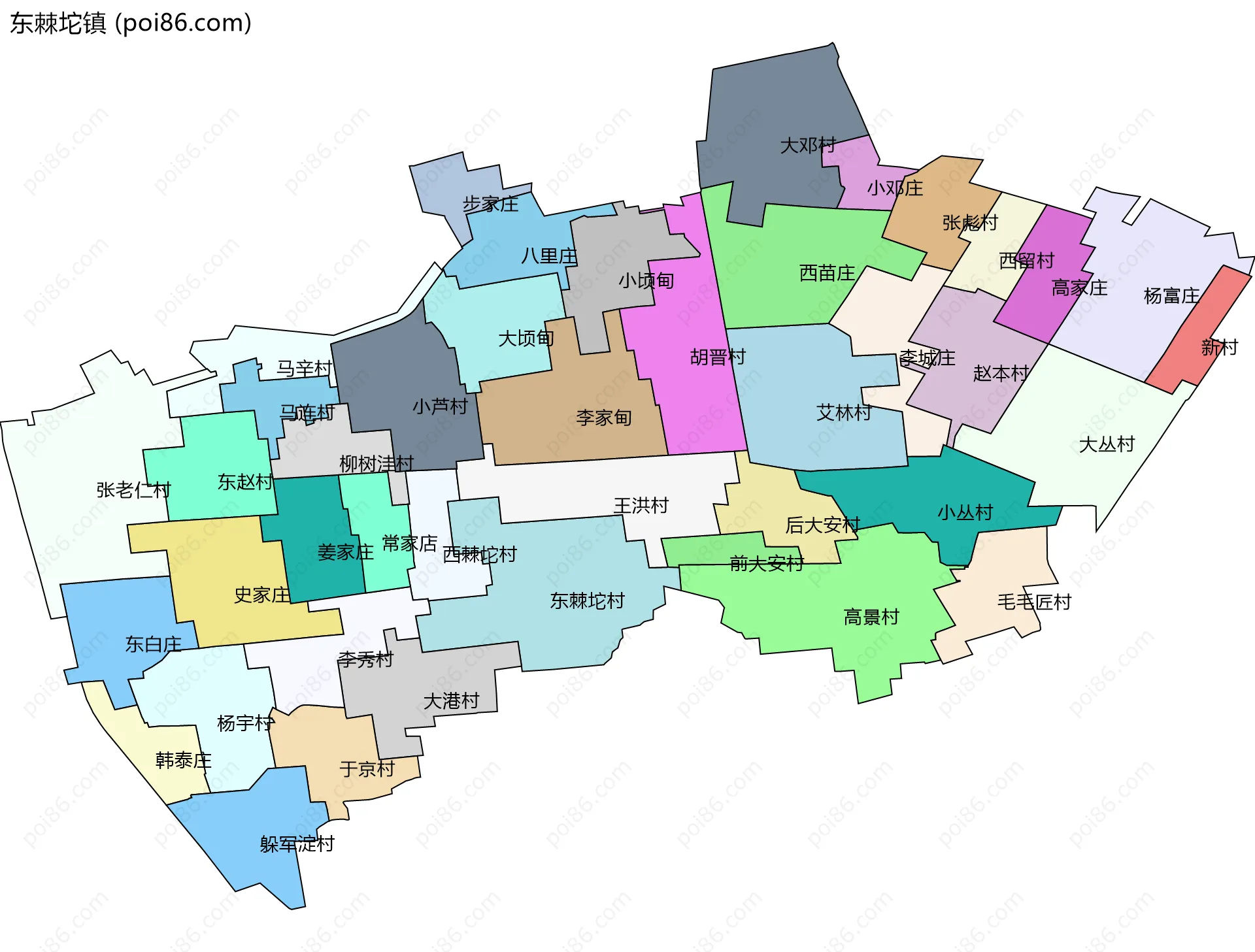 东棘坨镇边界地图(五级行政区划)