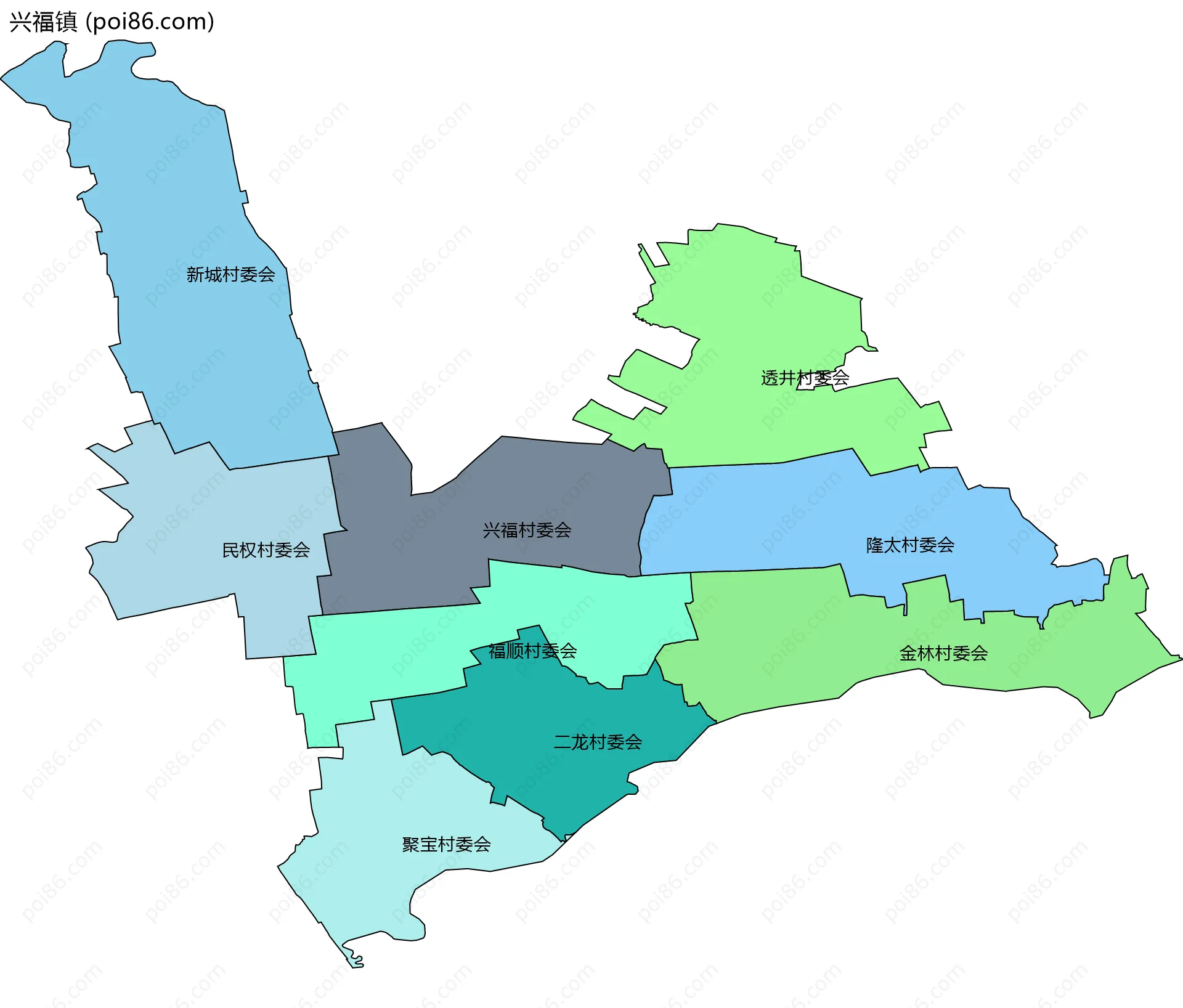 兴福镇边界地图(五级行政区划)