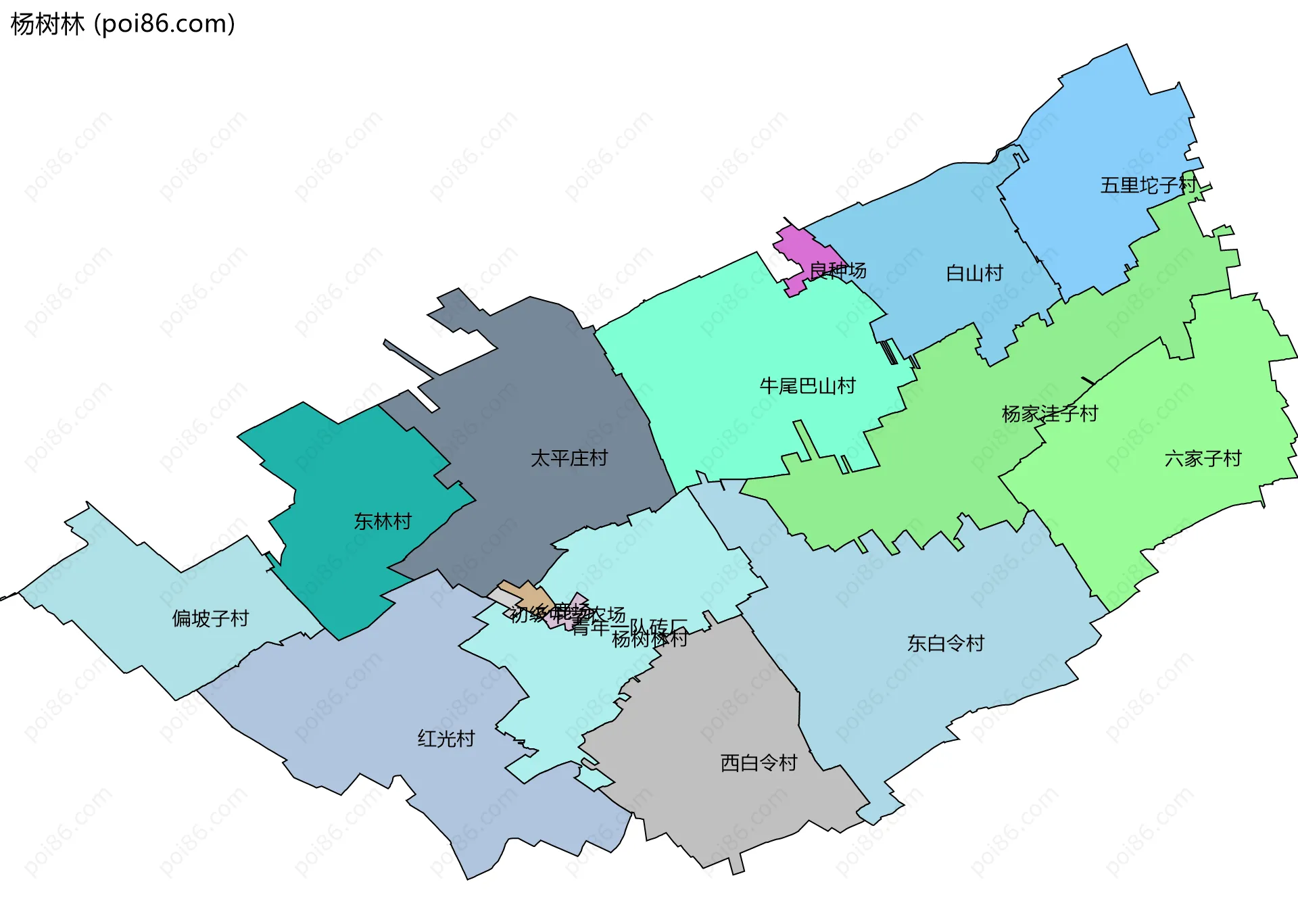 杨树林边界地图(五级行政区划)