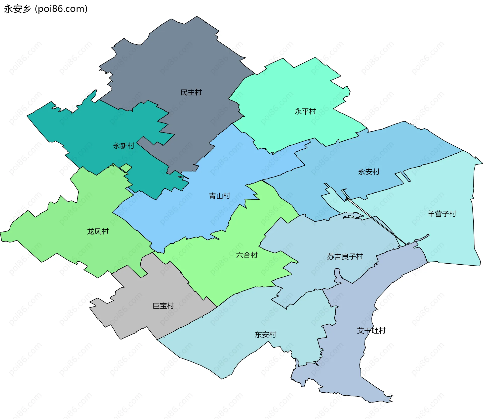 永安乡边界地图(五级行政区划)