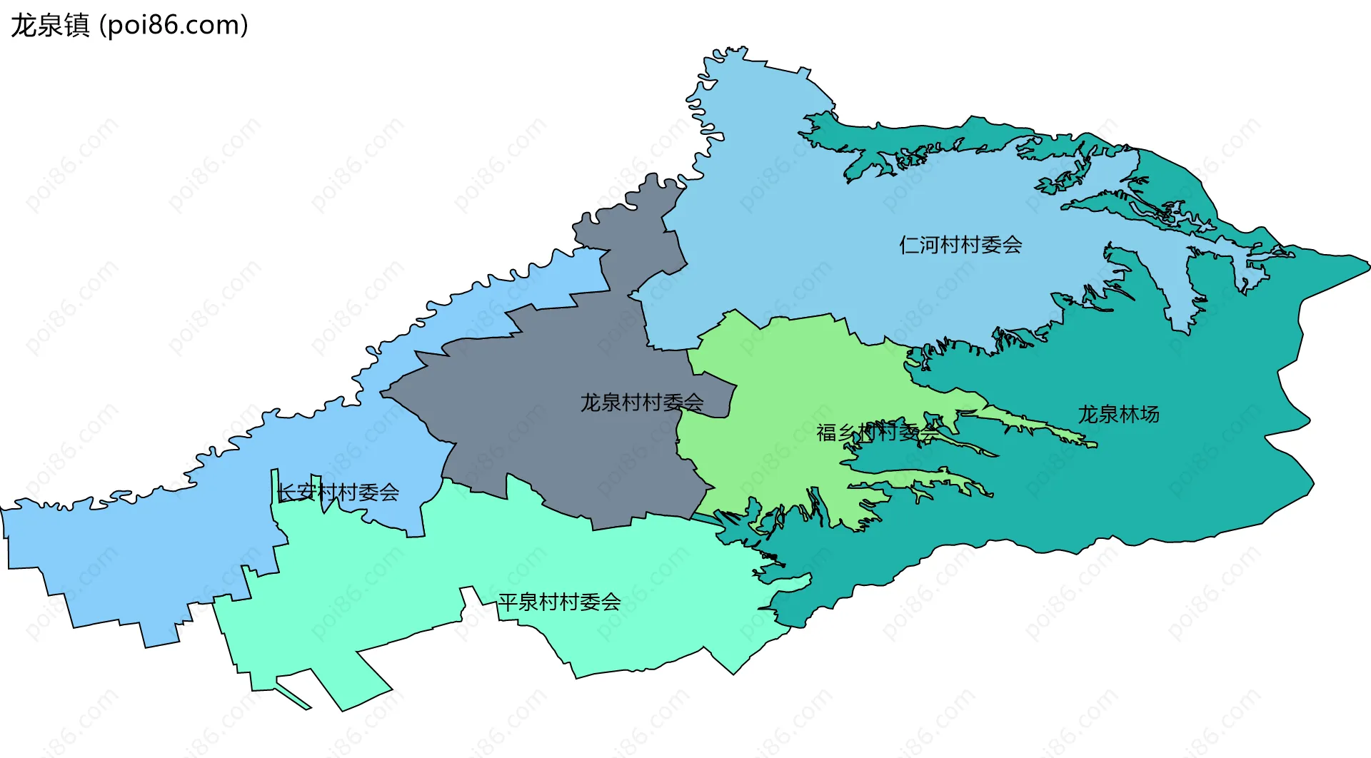 龙泉镇边界地图(五级行政区划)