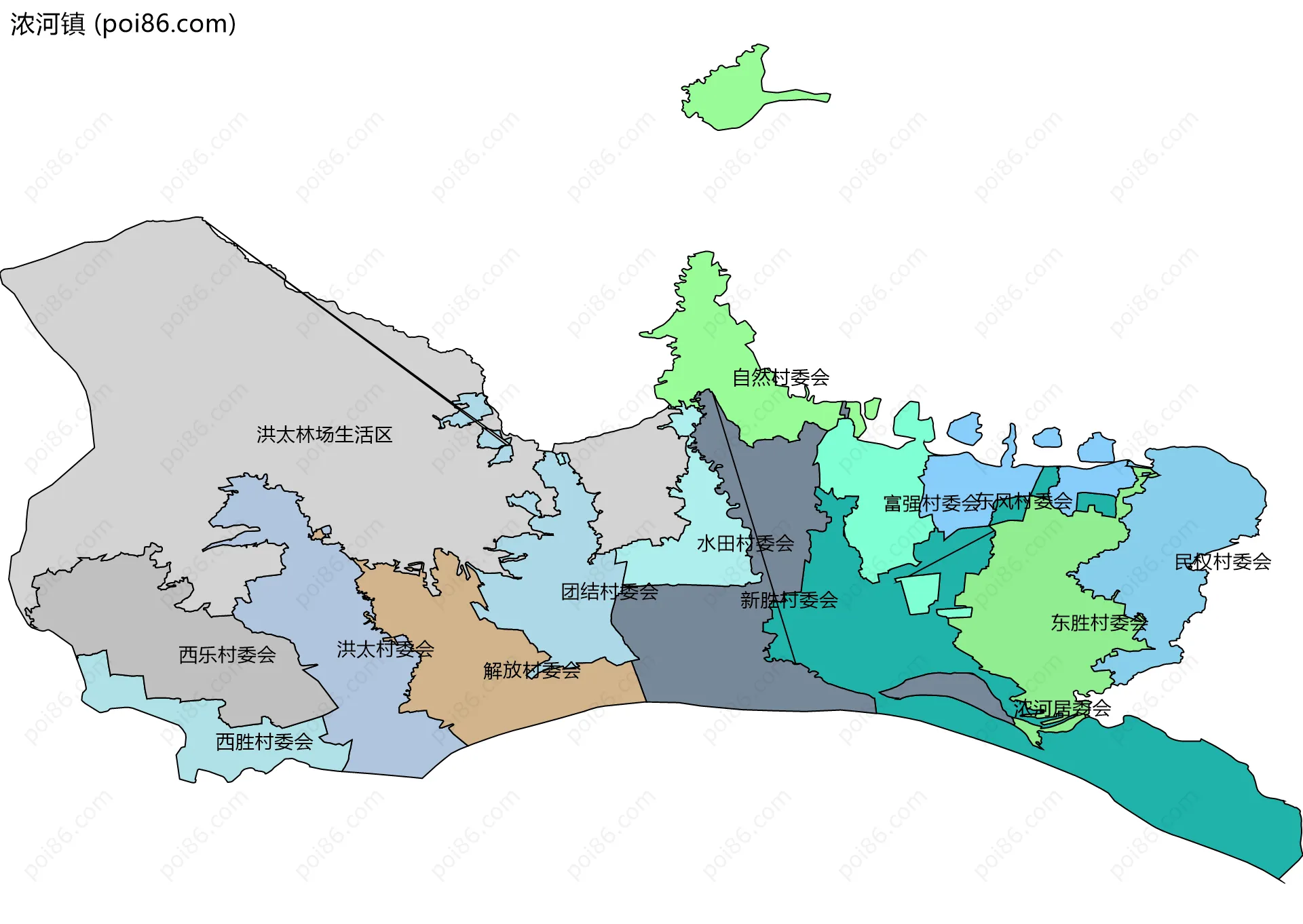 浓河镇边界地图(五级行政区划)