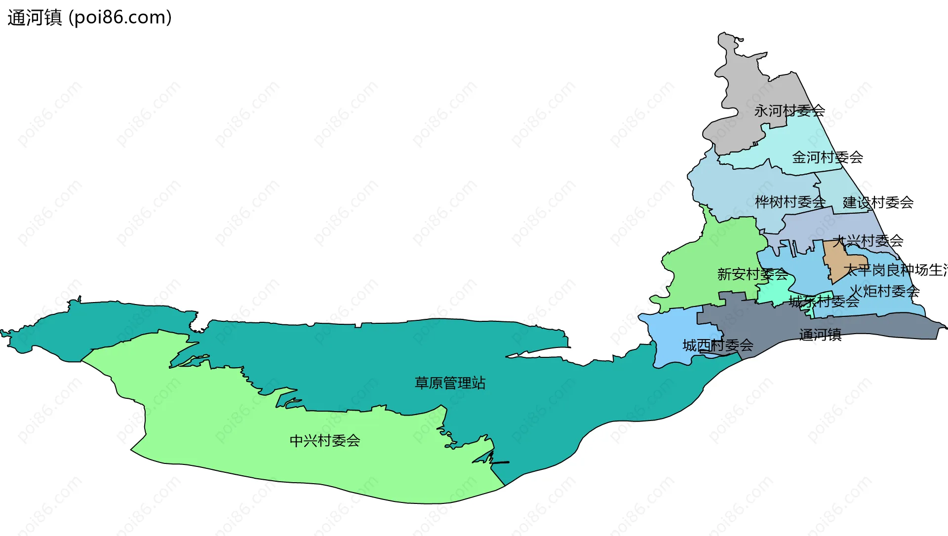 通河镇边界地图(五级行政区划)