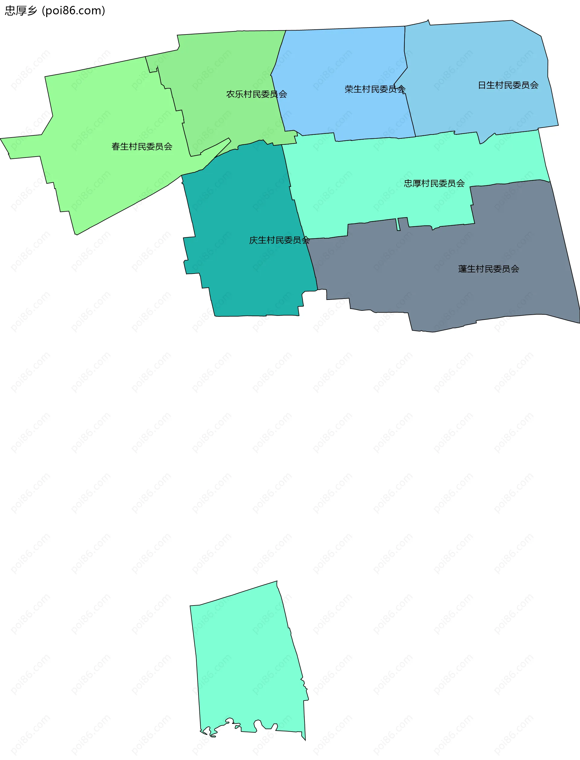 忠厚乡边界地图(五级行政区划)