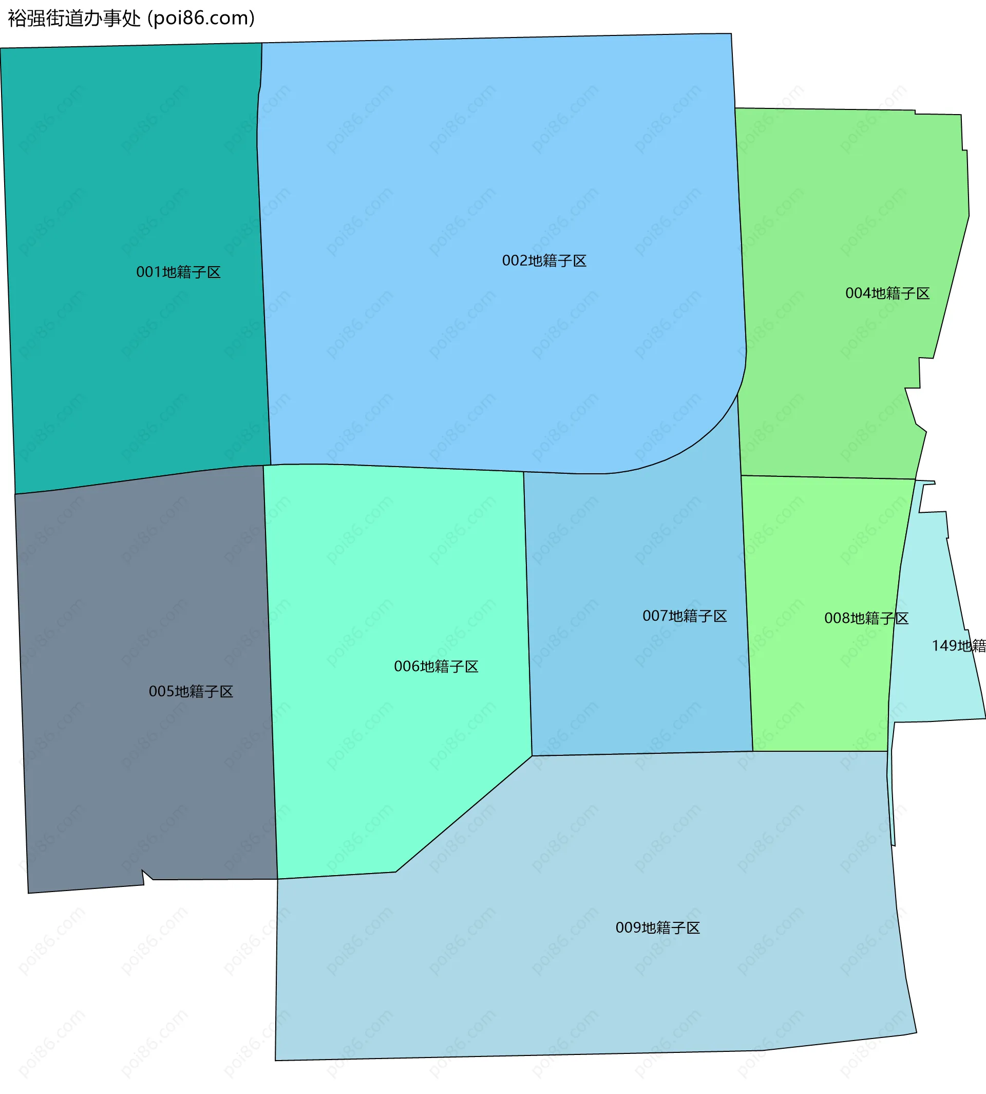 裕强街道办事处边界地图(五级行政区划)
