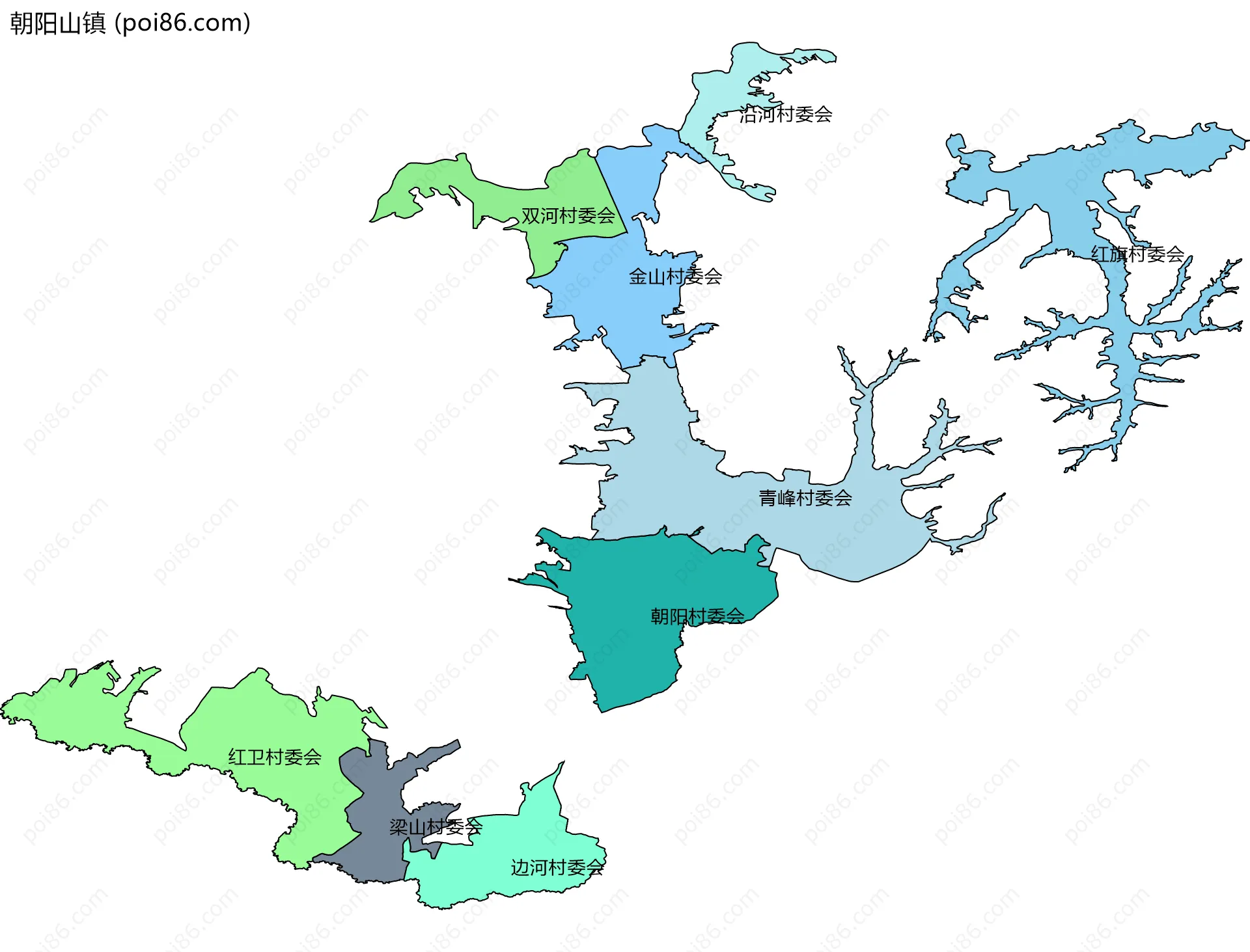 朝阳山镇边界地图(五级行政区划)