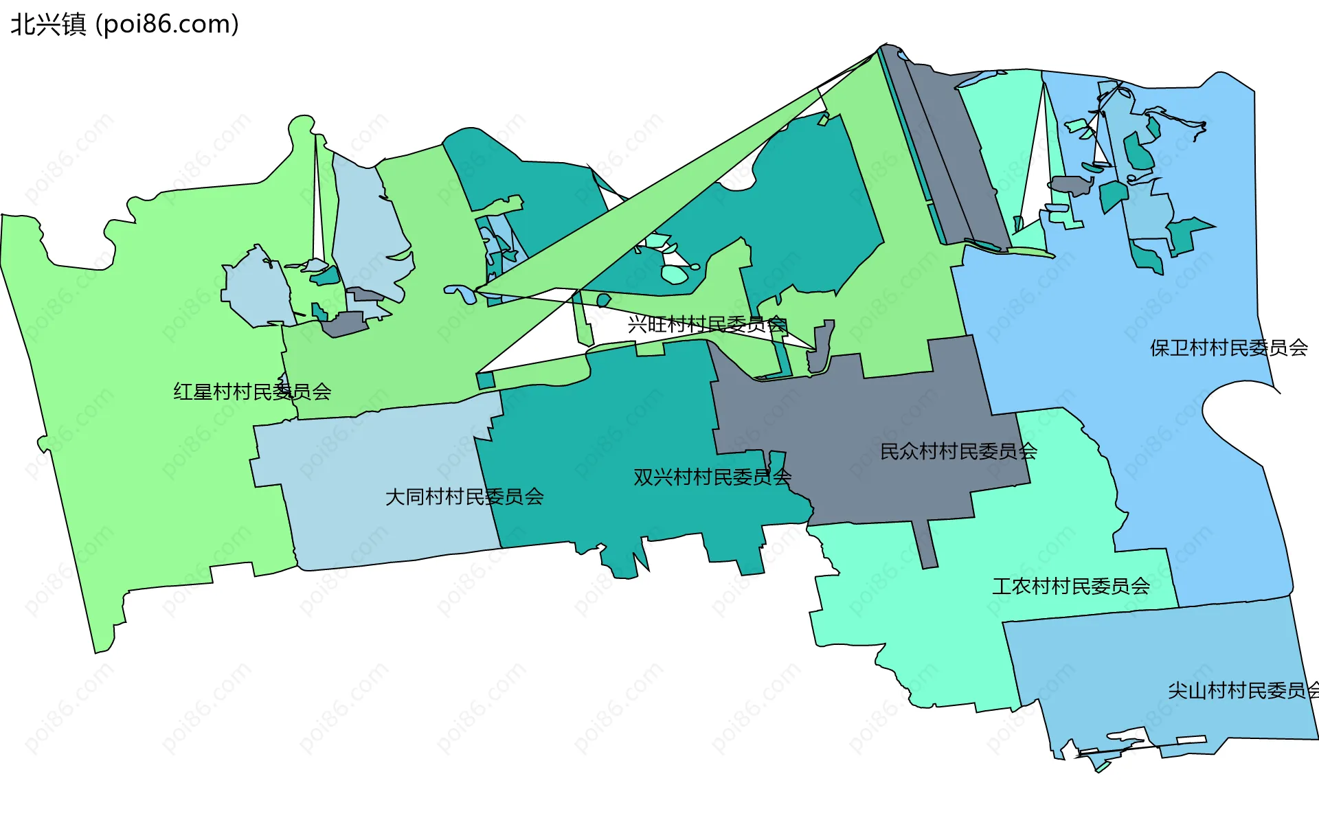 北兴镇边界地图(五级行政区划)