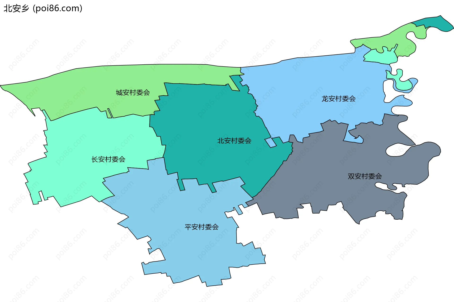 北安乡边界地图(五级行政区划)