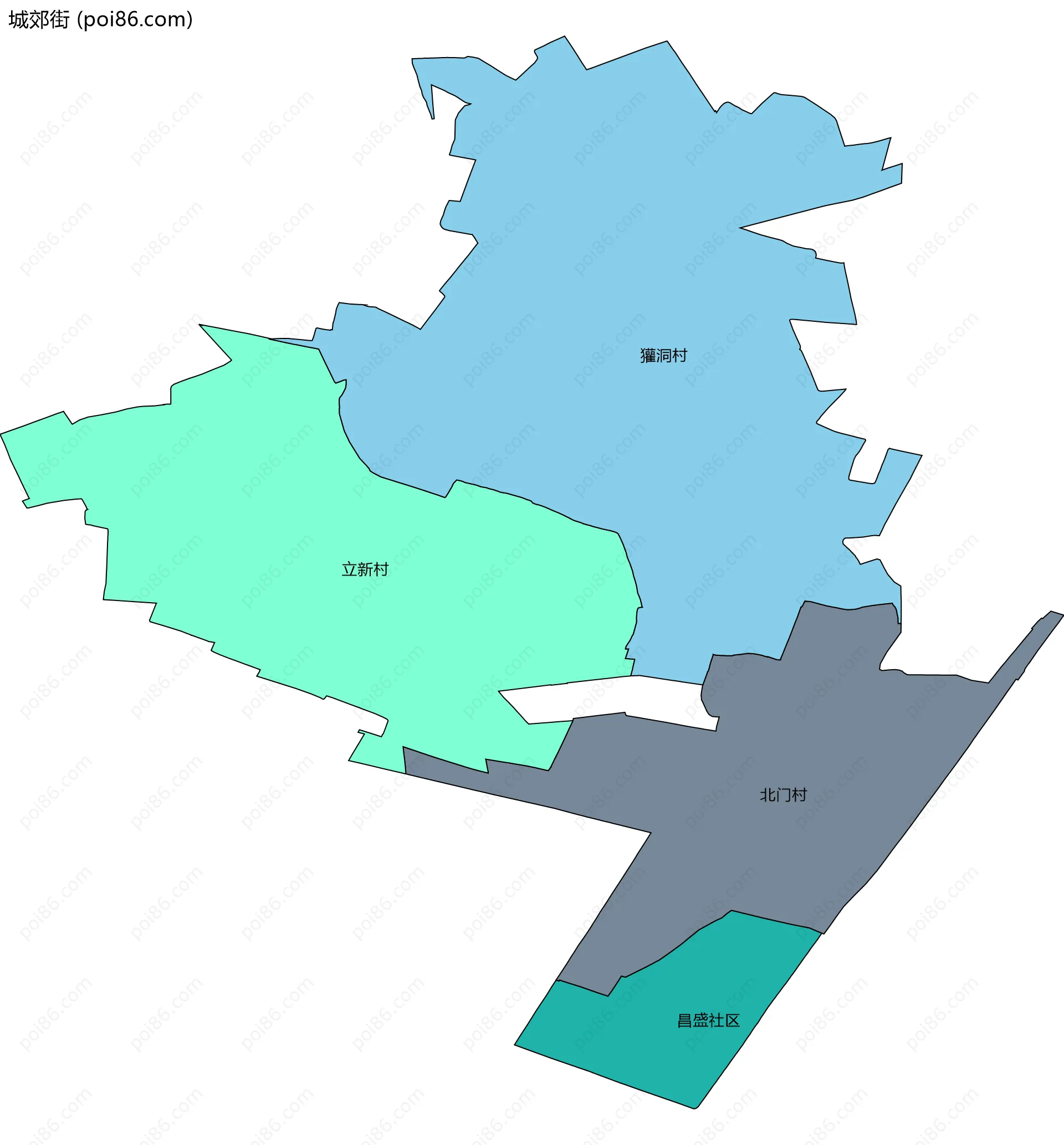 城郊街边界地图(五级行政区划)