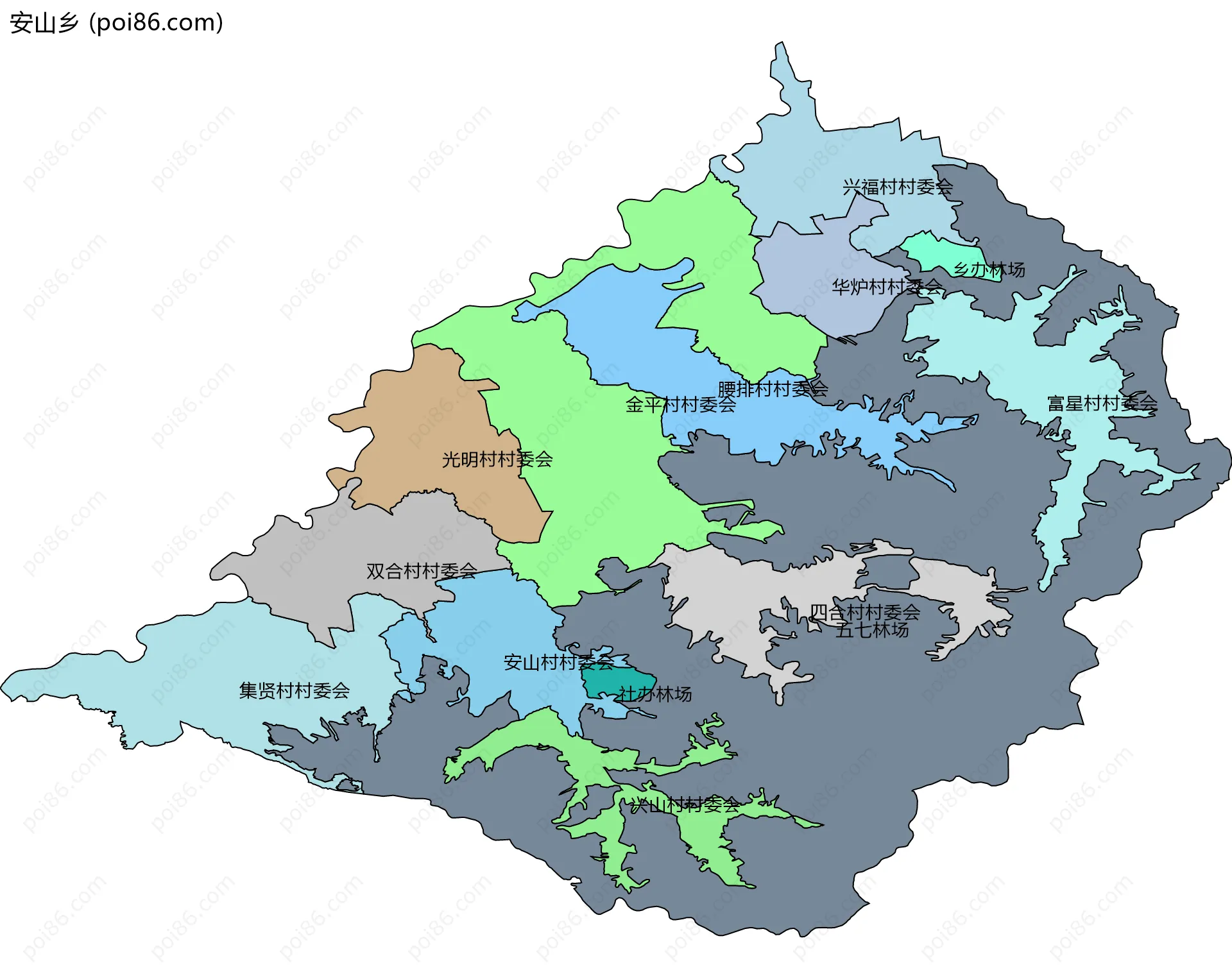 安山乡边界地图(五级行政区划)