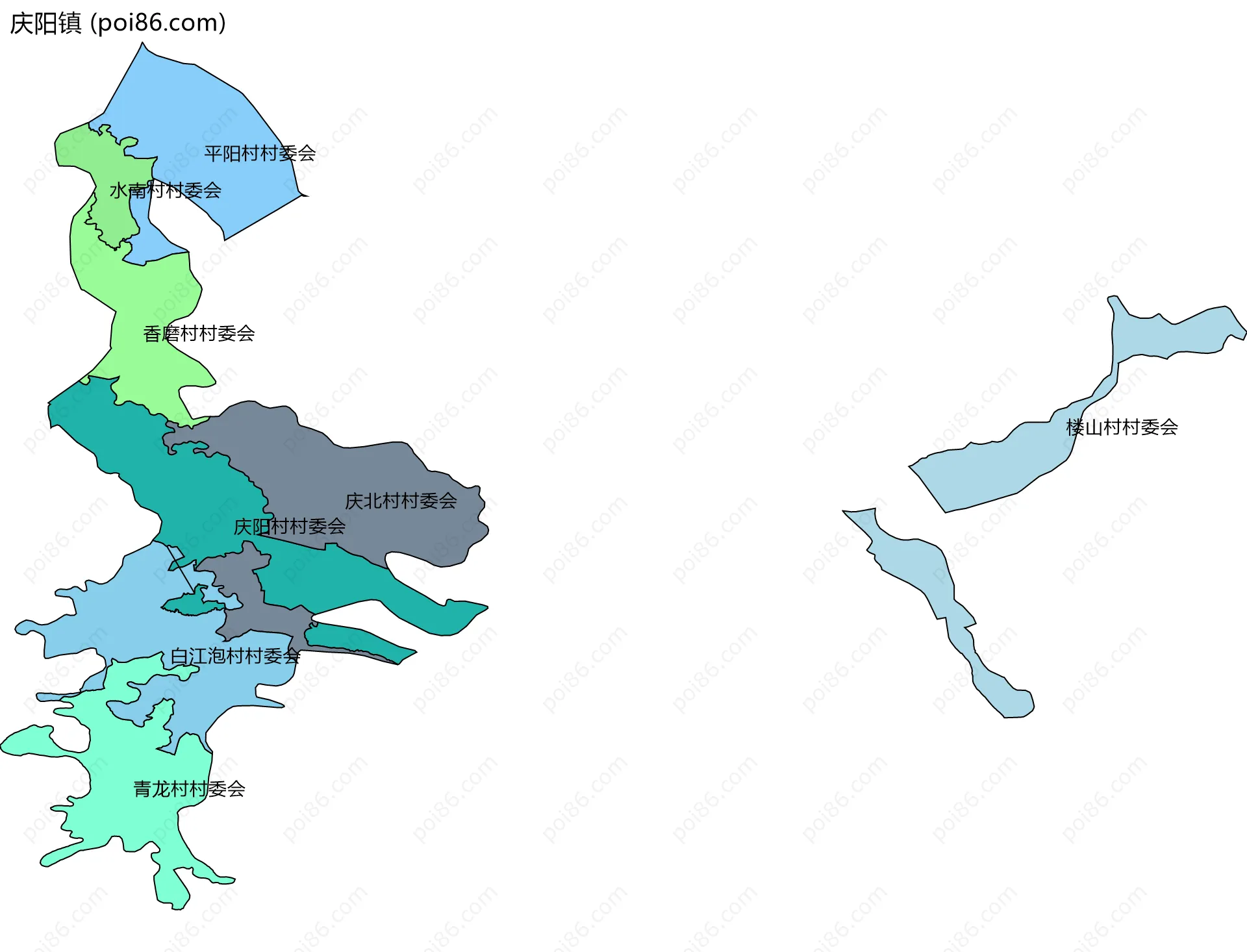庆阳镇边界地图(五级行政区划)