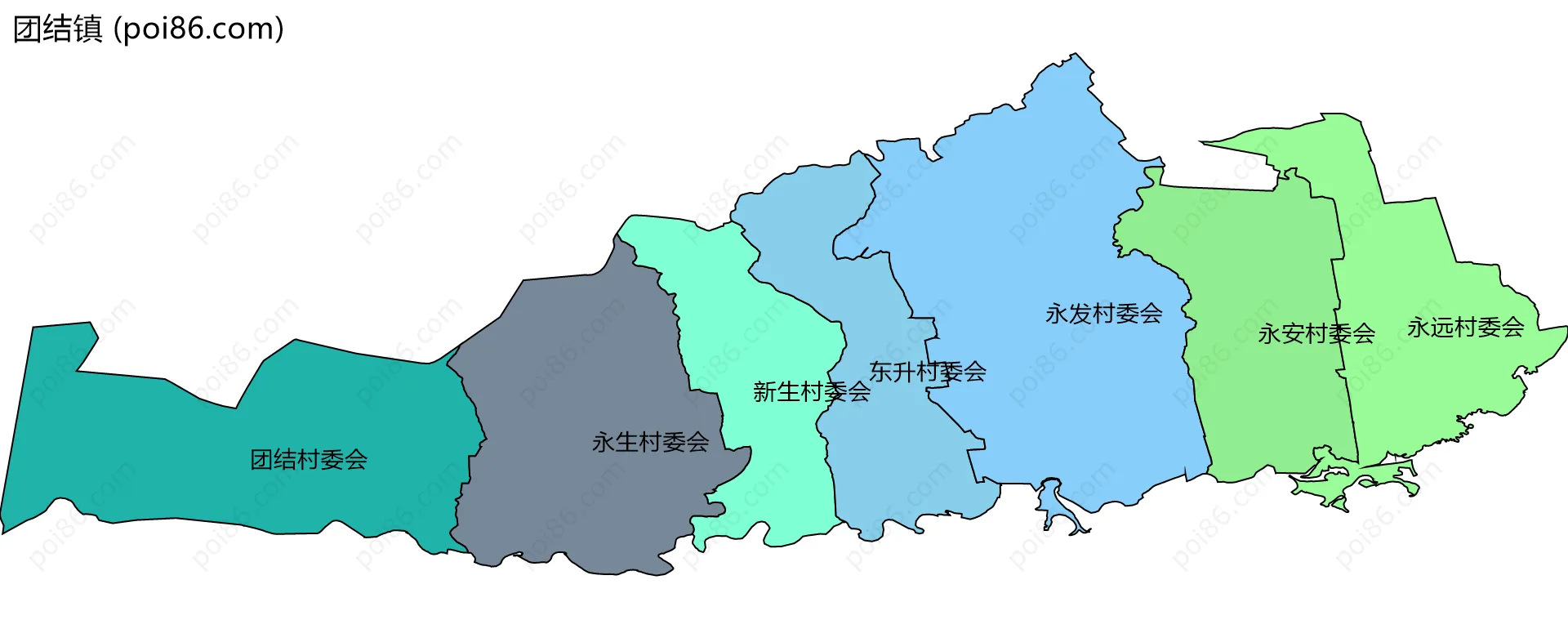 团结镇边界地图(五级行政区划)