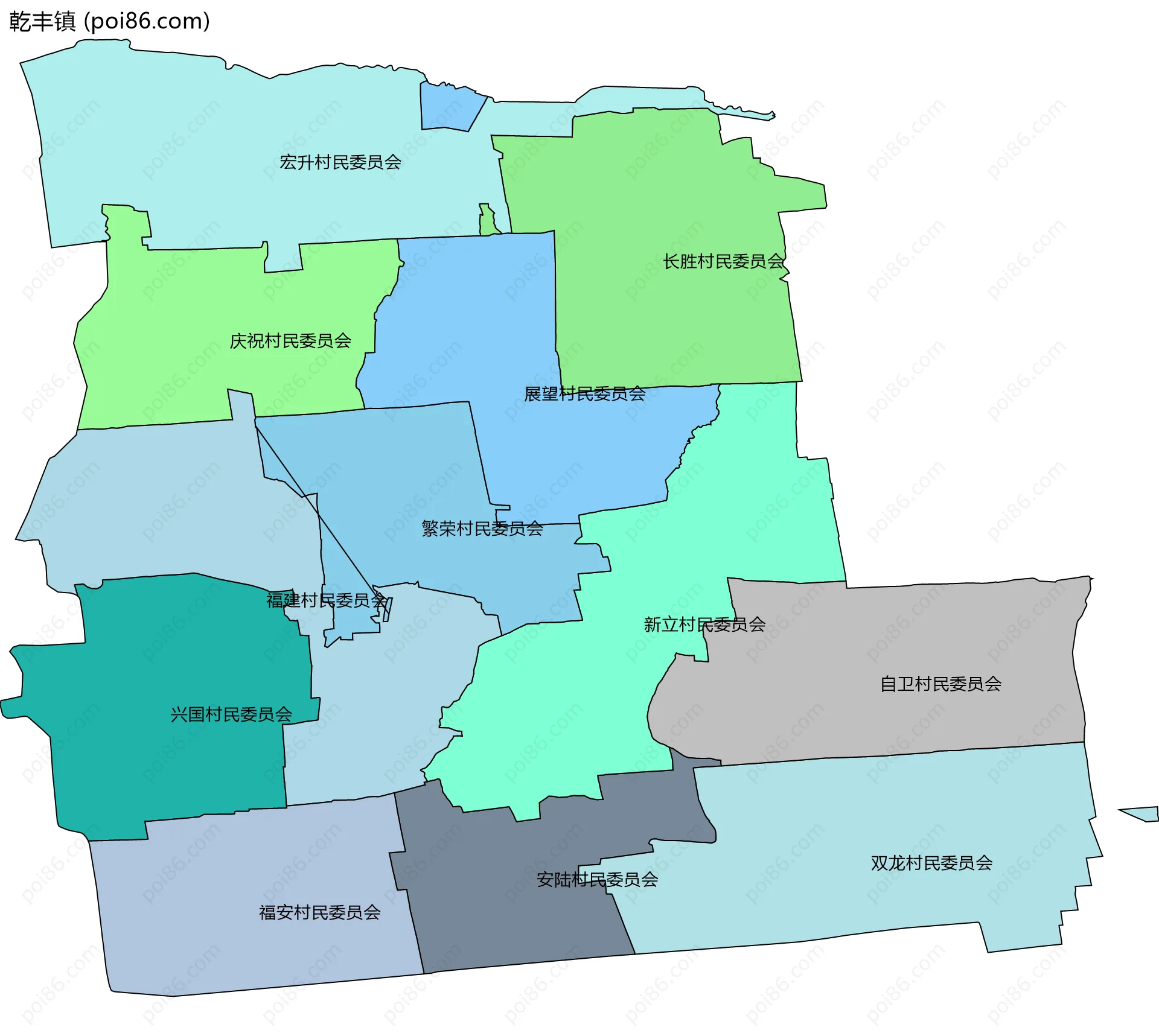 乾丰镇边界地图(五级行政区划)