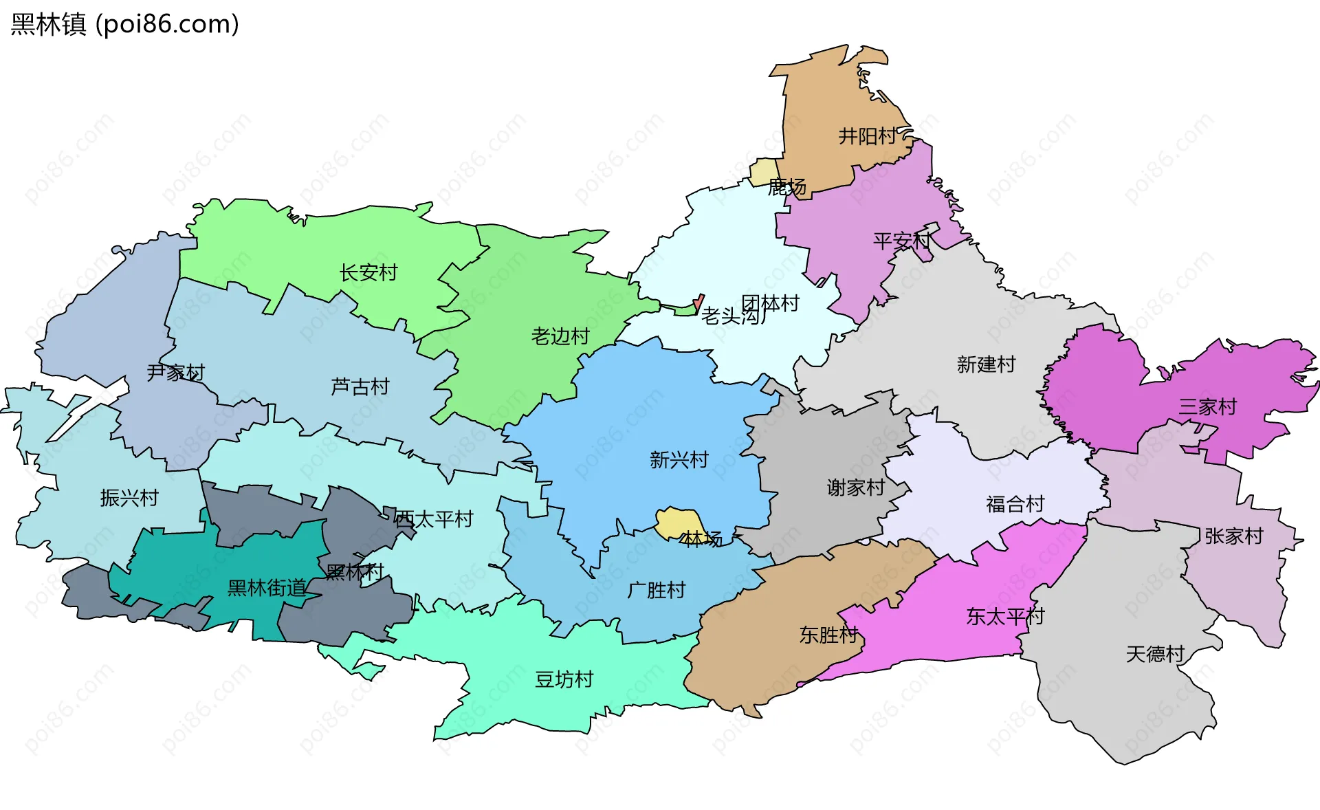 黑林镇边界地图(五级行政区划)