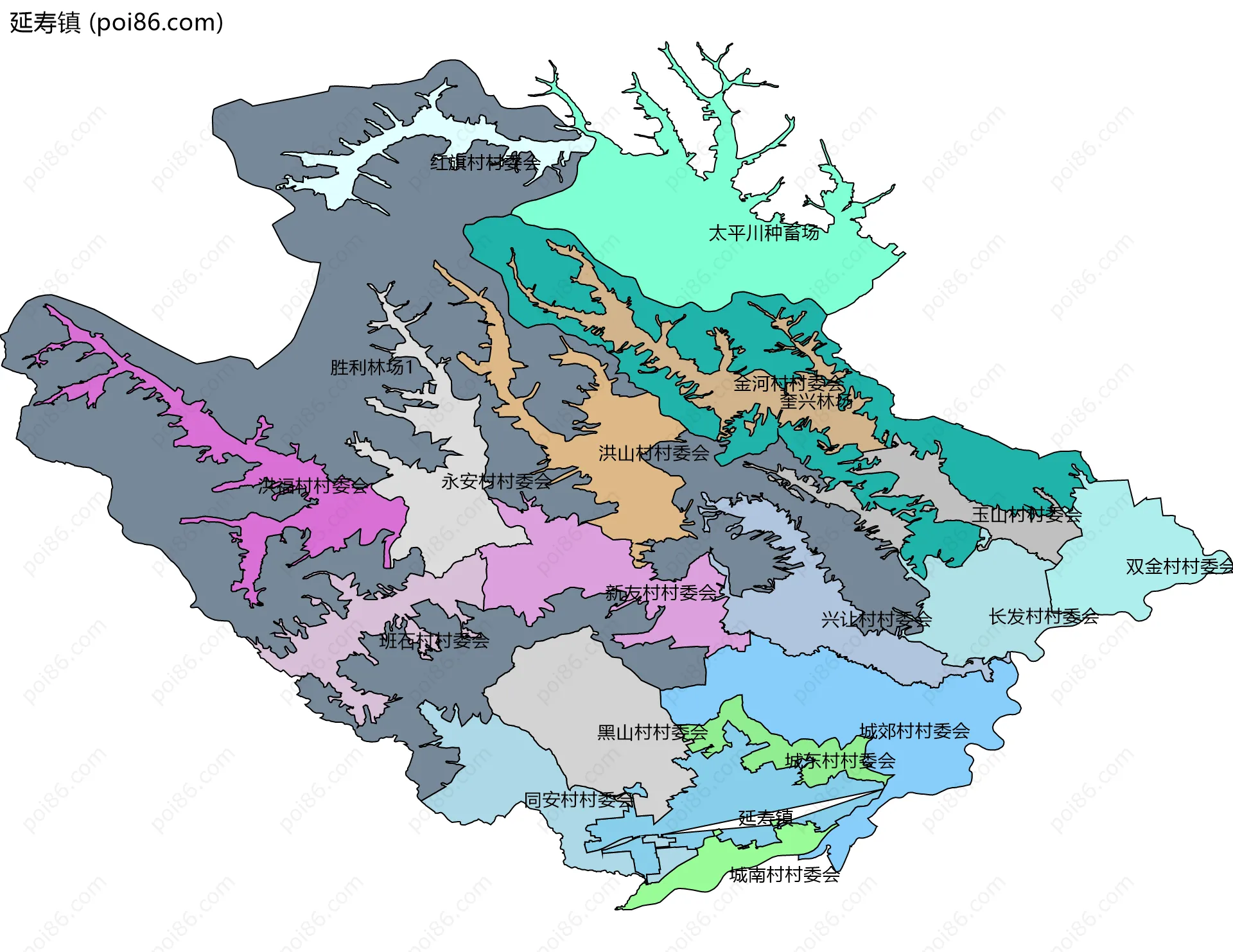 延寿镇边界地图(五级行政区划)
