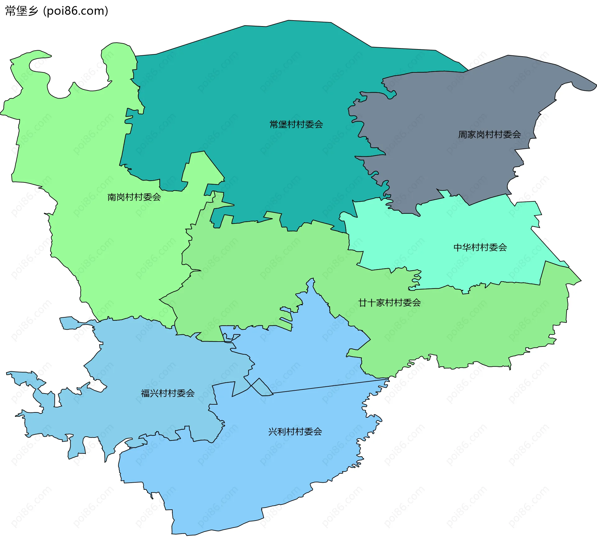 常堡乡边界地图(五级行政区划)