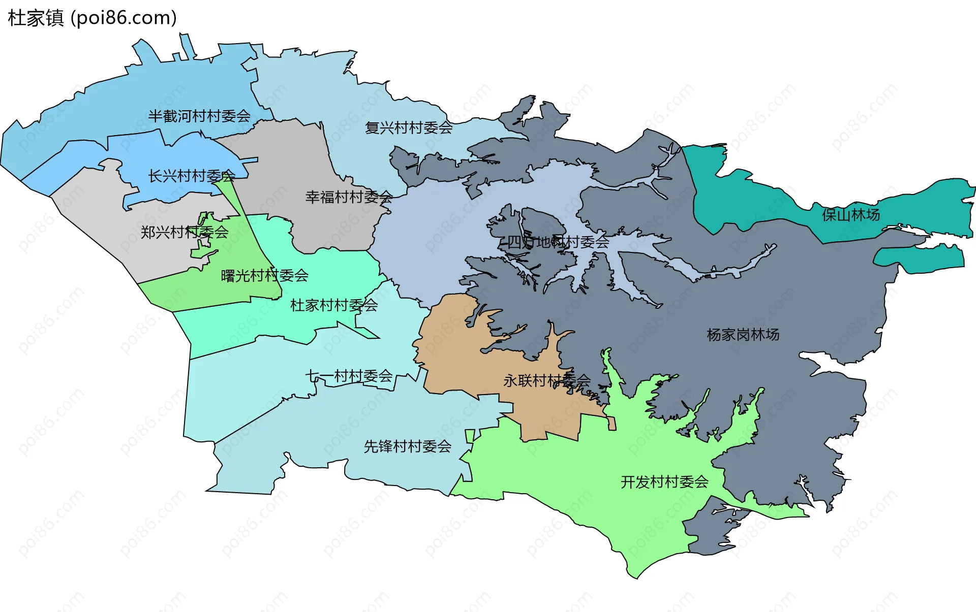 杜家镇边界地图(五级行政区划)