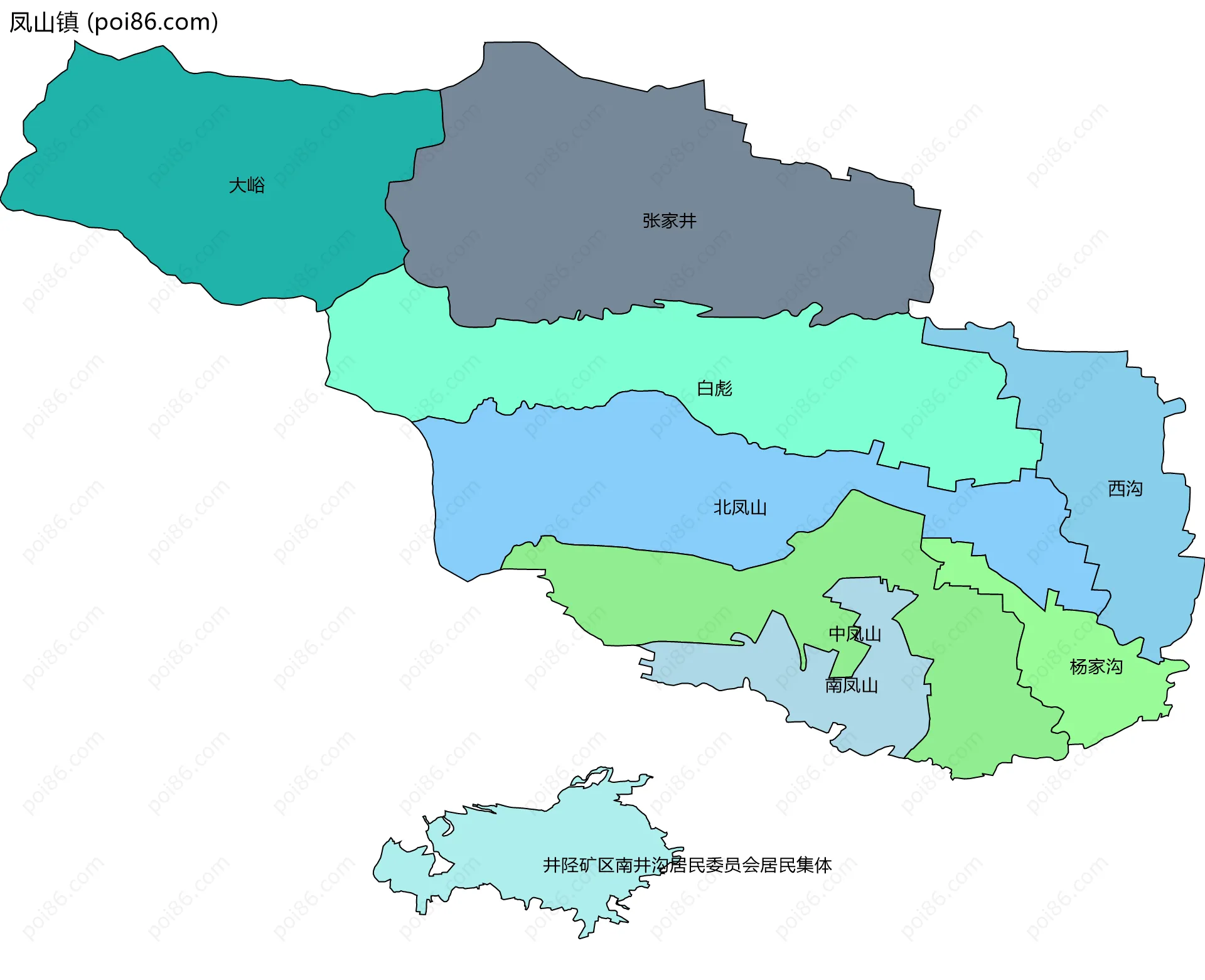 凤山镇边界地图(五级行政区划)