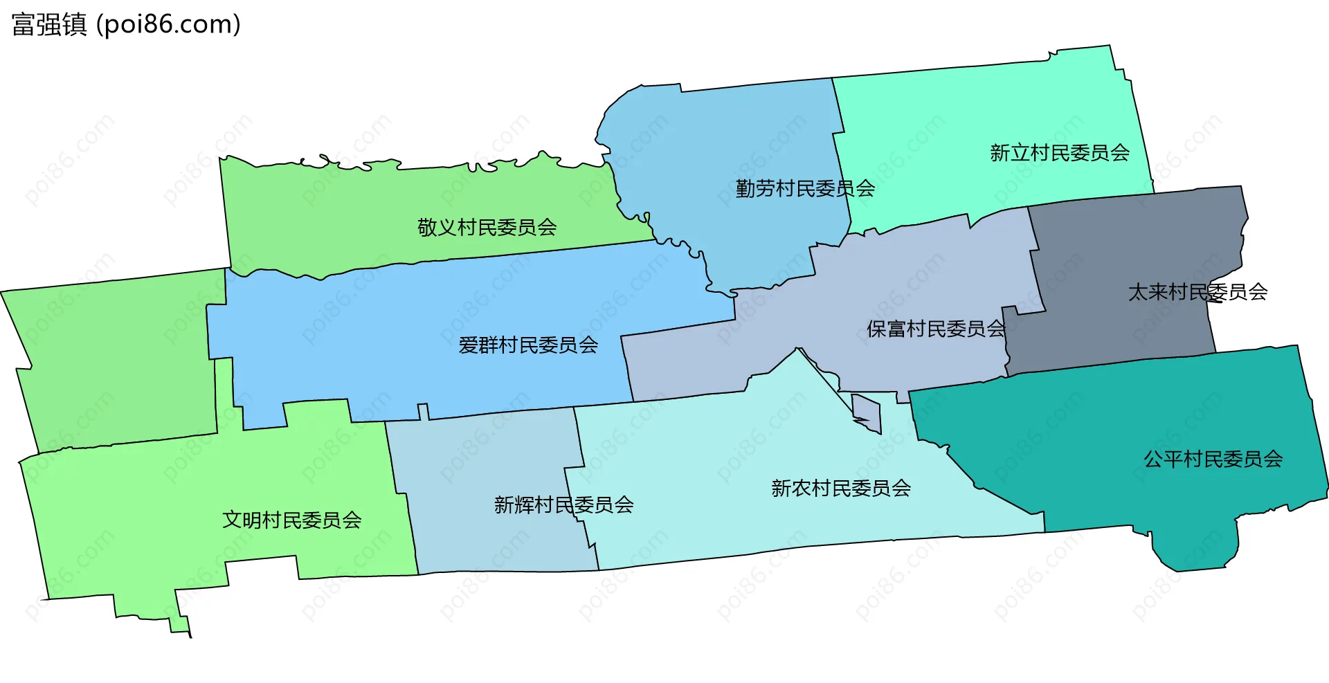 富强镇边界地图(五级行政区划)